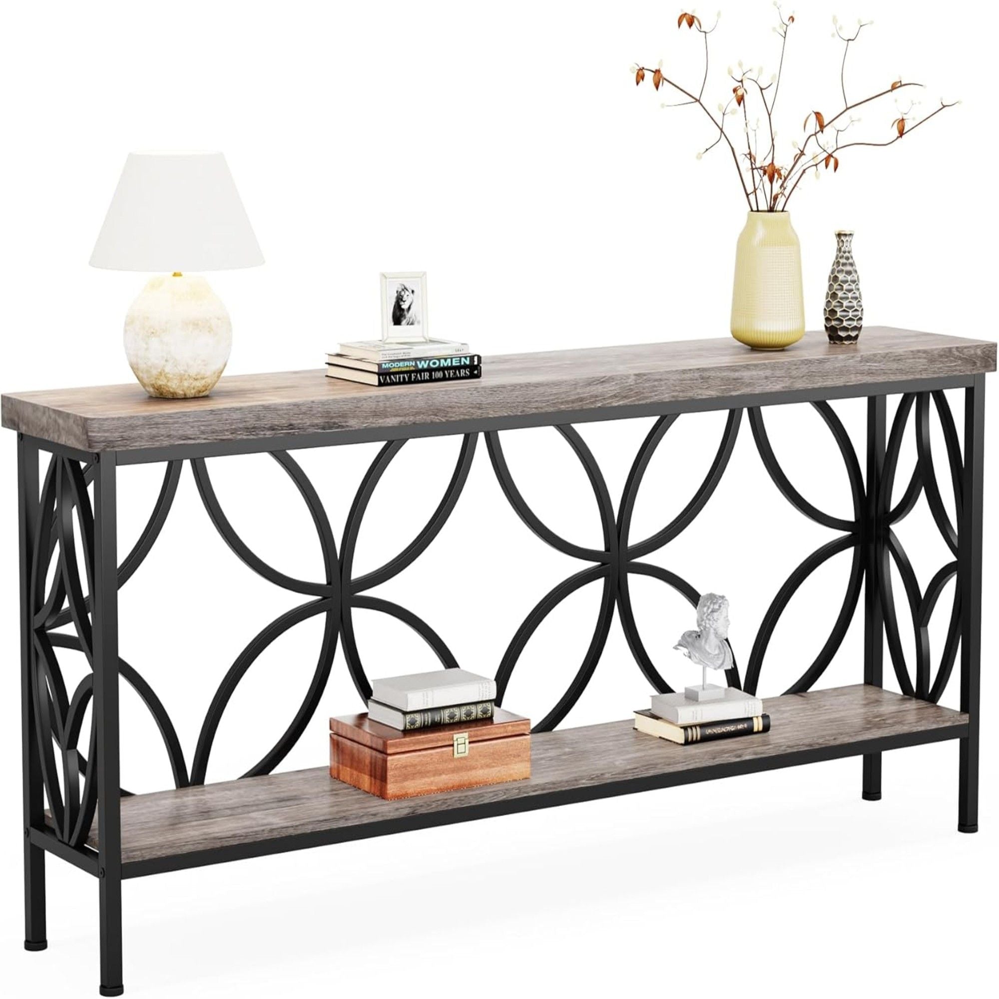 Extra Long Console Table With Open Storage Shelves