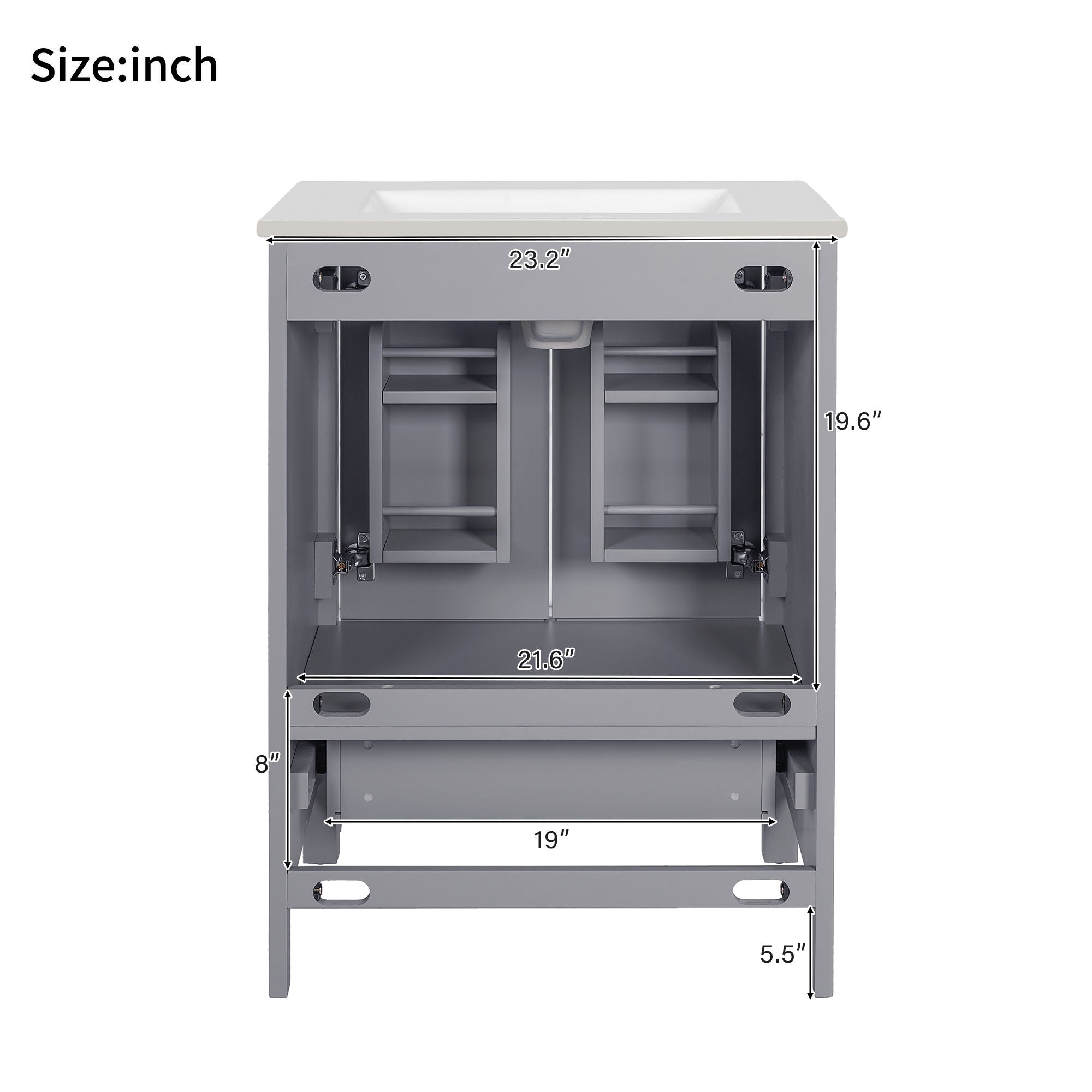 Bathroom Vanity With Integrated Undermount Ceramic Sink, 2 Doors And 1 Drawer, Soft Close Hinges