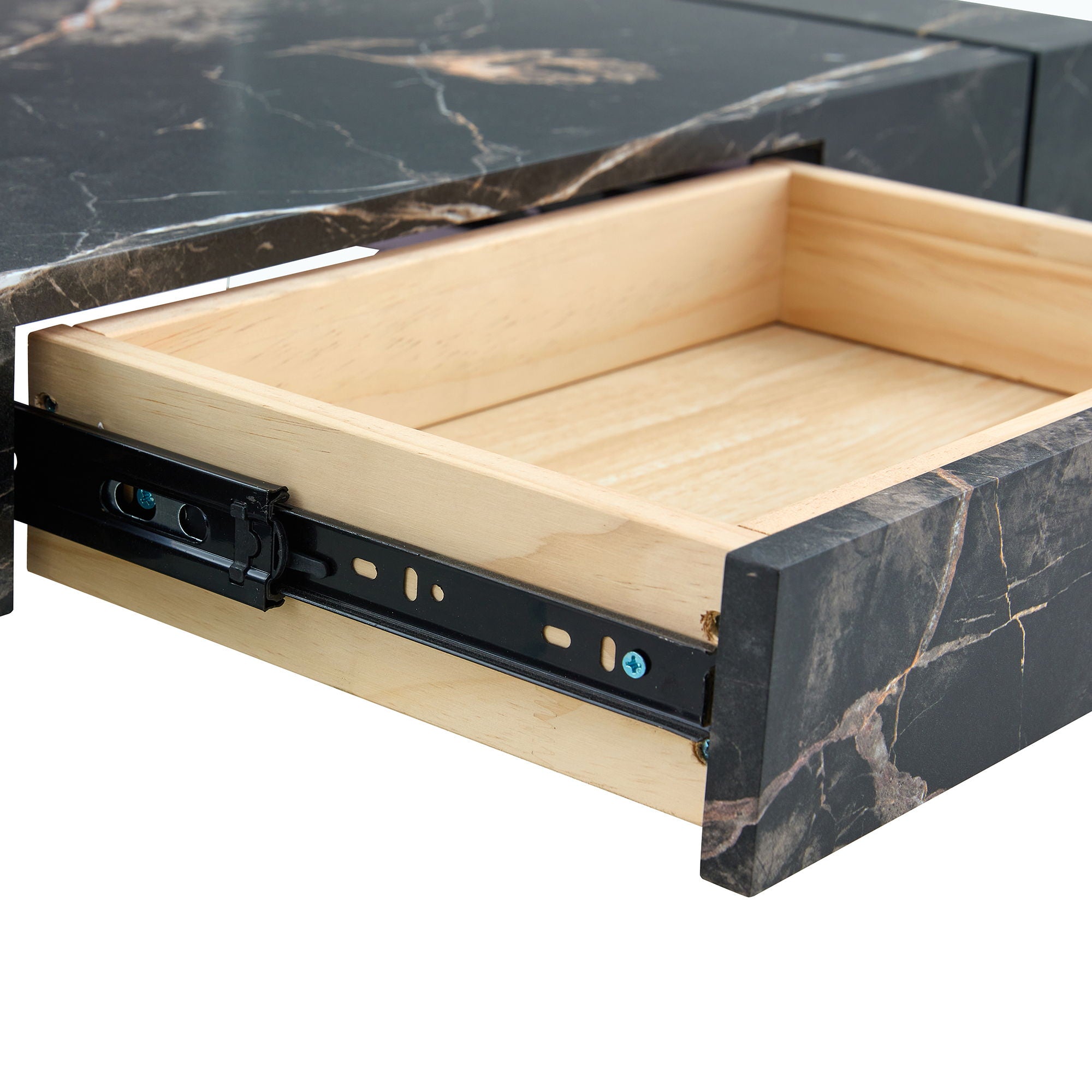 Modern 2 Tier Square Coffee Table, Elegant Marble Pattern