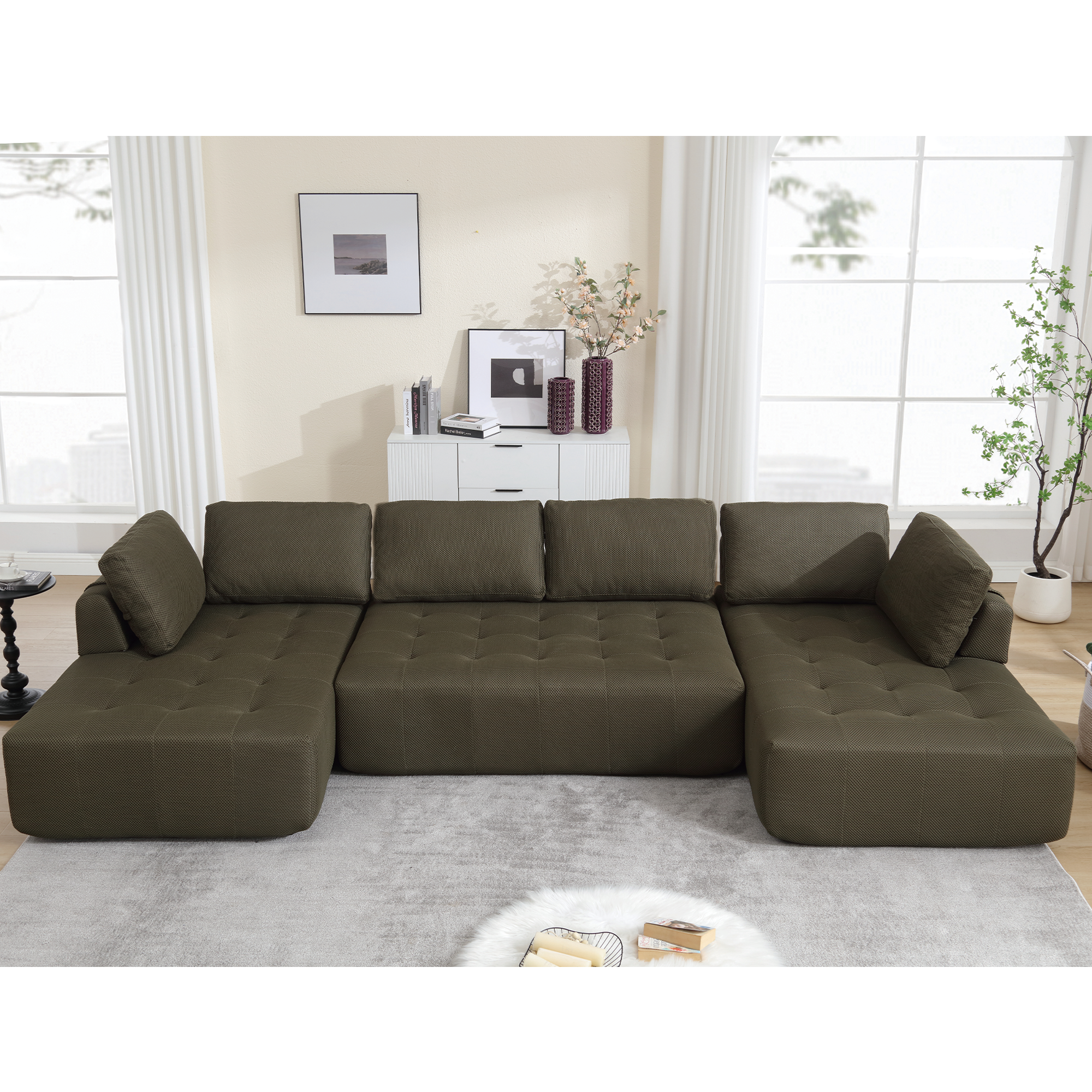 138.5" Modular Combination U-Shaped Sofa in Green