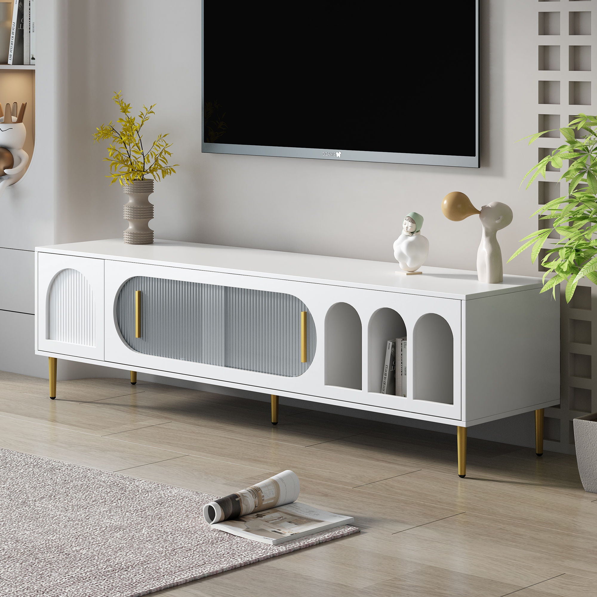 Modern TV Stand With 3 Shelves And 2 Cabinets