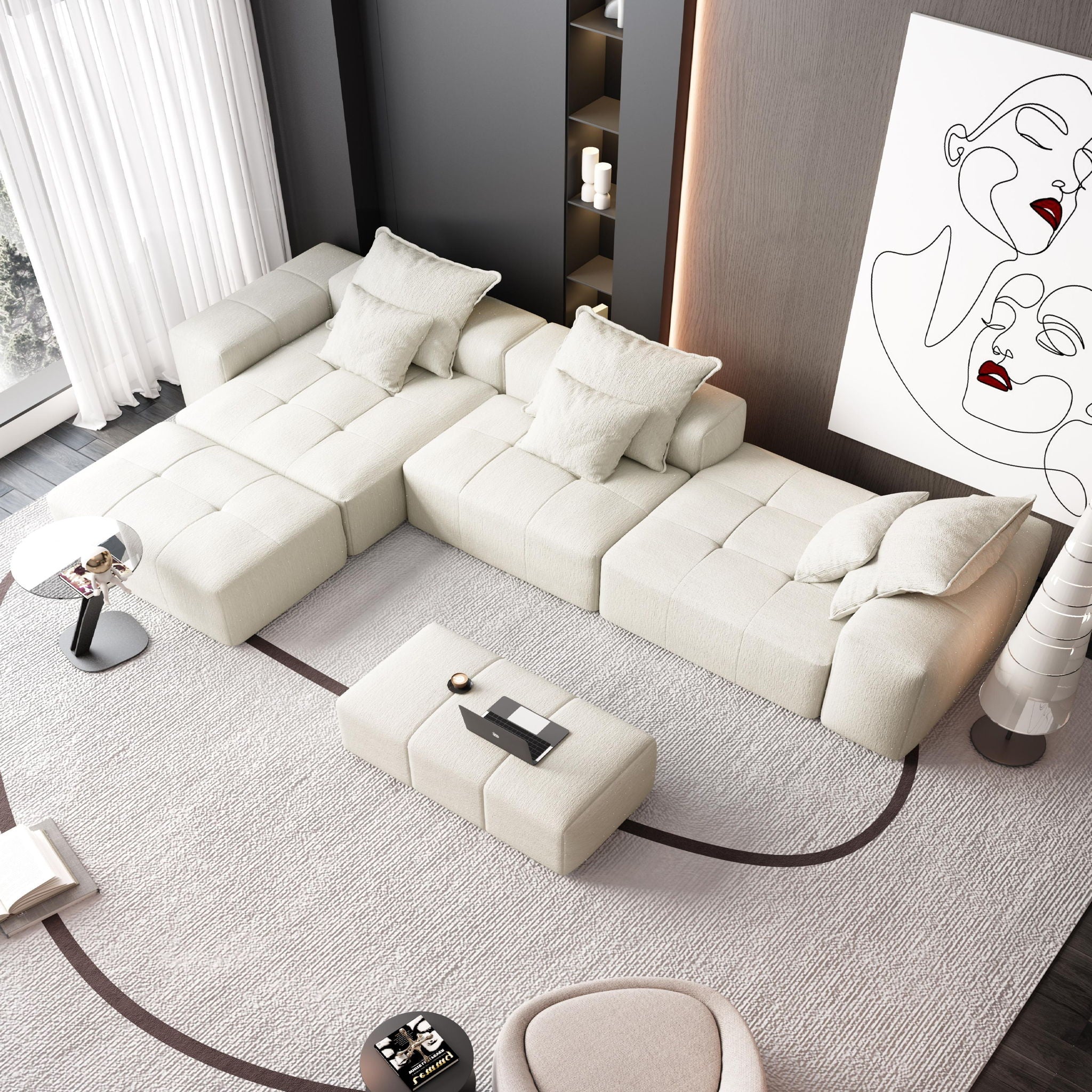 Modern Oversized Diy Combination Modular Sectional Sofa With Pillows