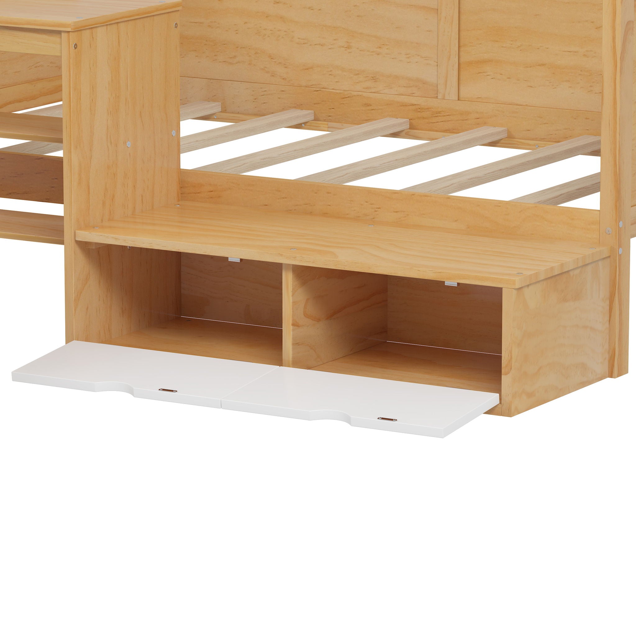Daybed With Storage Shelves And Lockers, Multi Functional Bed With Study Desk And Matching Stool