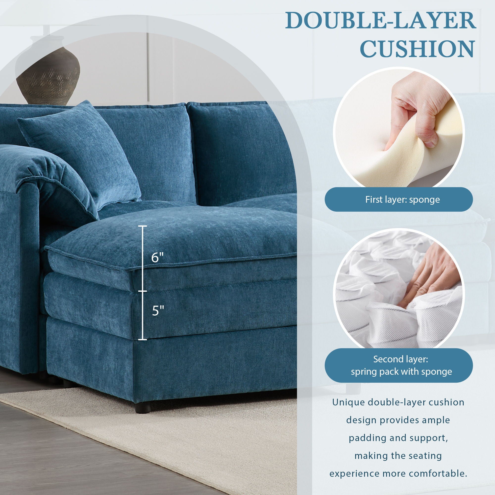 Modular Sectional With Deep And Wide Seat, Cloud Couch Set With Double Cushions Sofa With Movable Ottoman