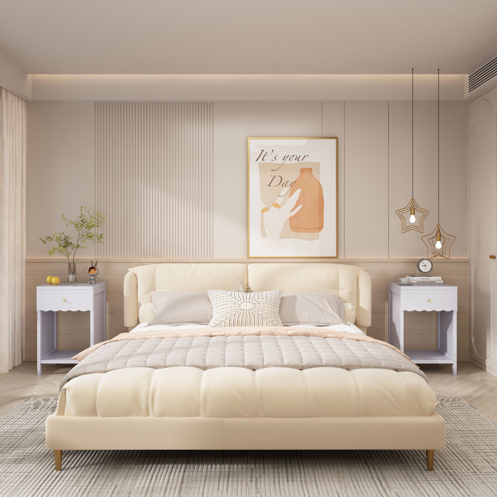 Nightstand With Drawer And Open Shelf, Scalloped Edge Bedside Table