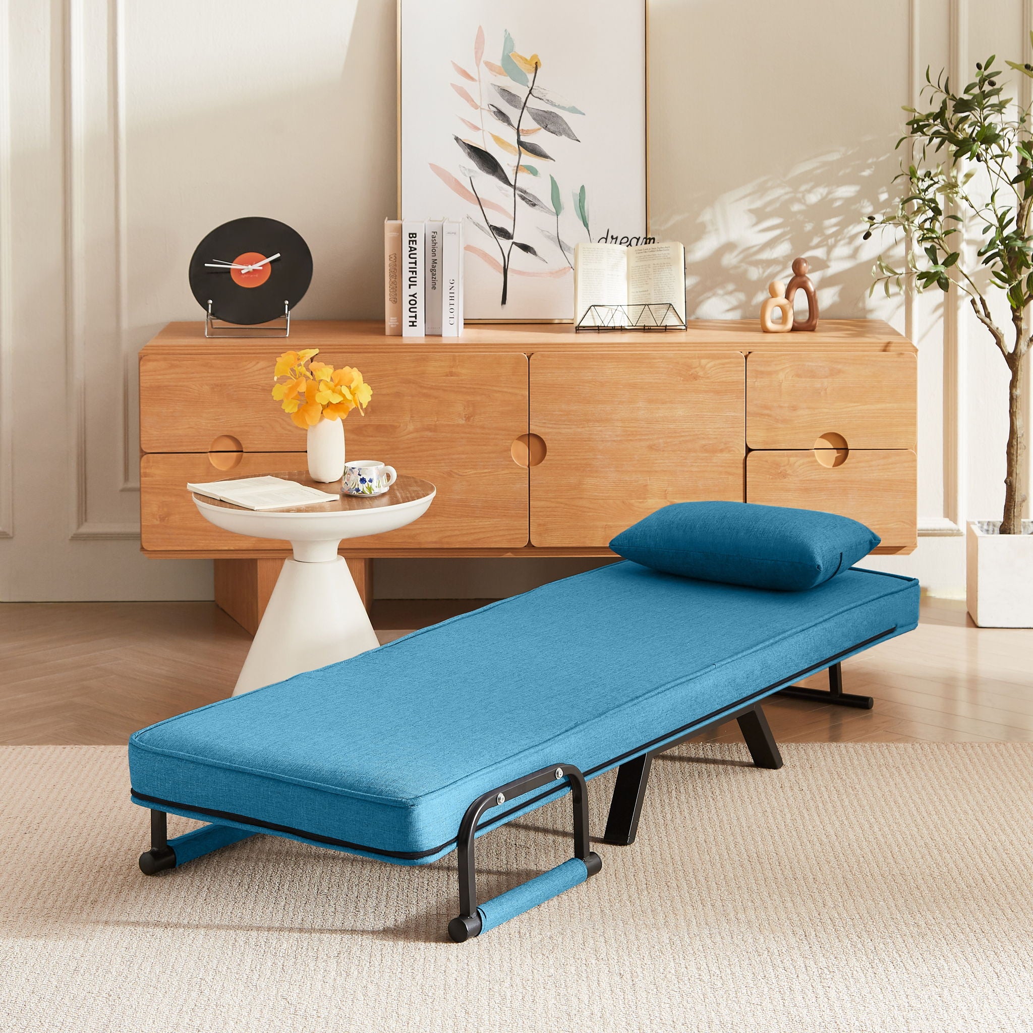 Convertible 5 In 1 Folding Chair Bed With Adjustable Backrest & Pillow Linen