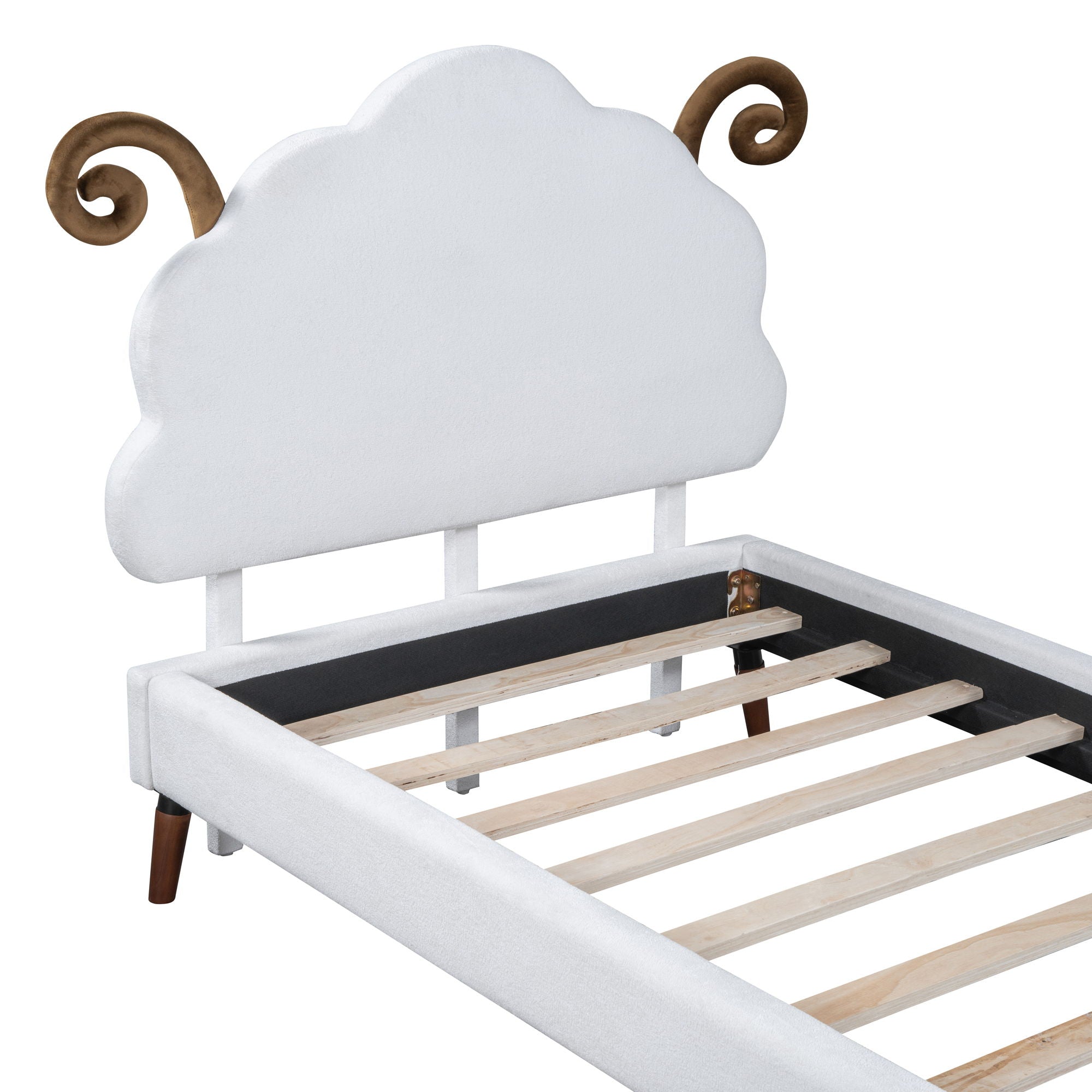 Upholstered Platform Bed With Sheep Shaped Headboard