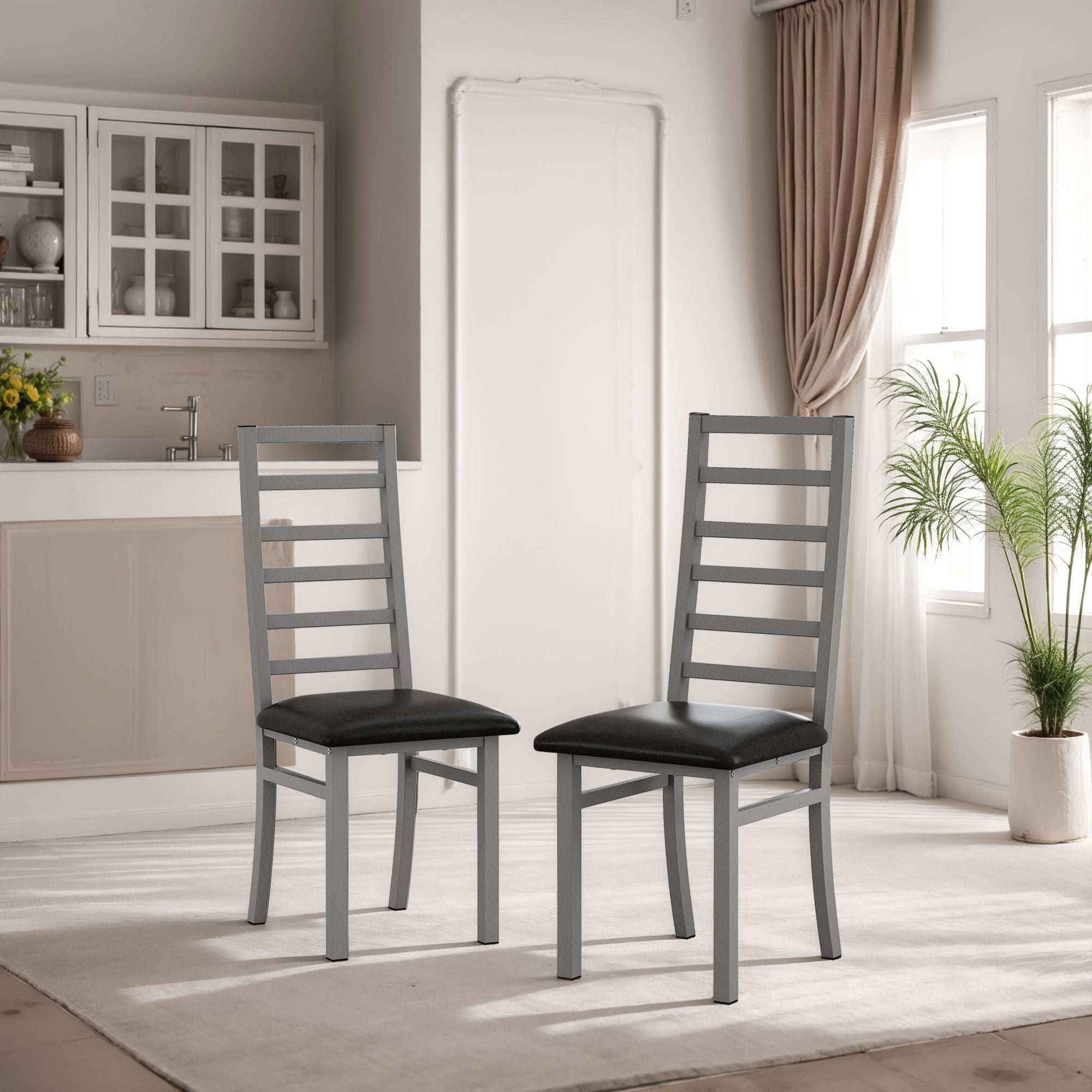Metal Dining Chairs With Steel Legg, High Back Armless Design