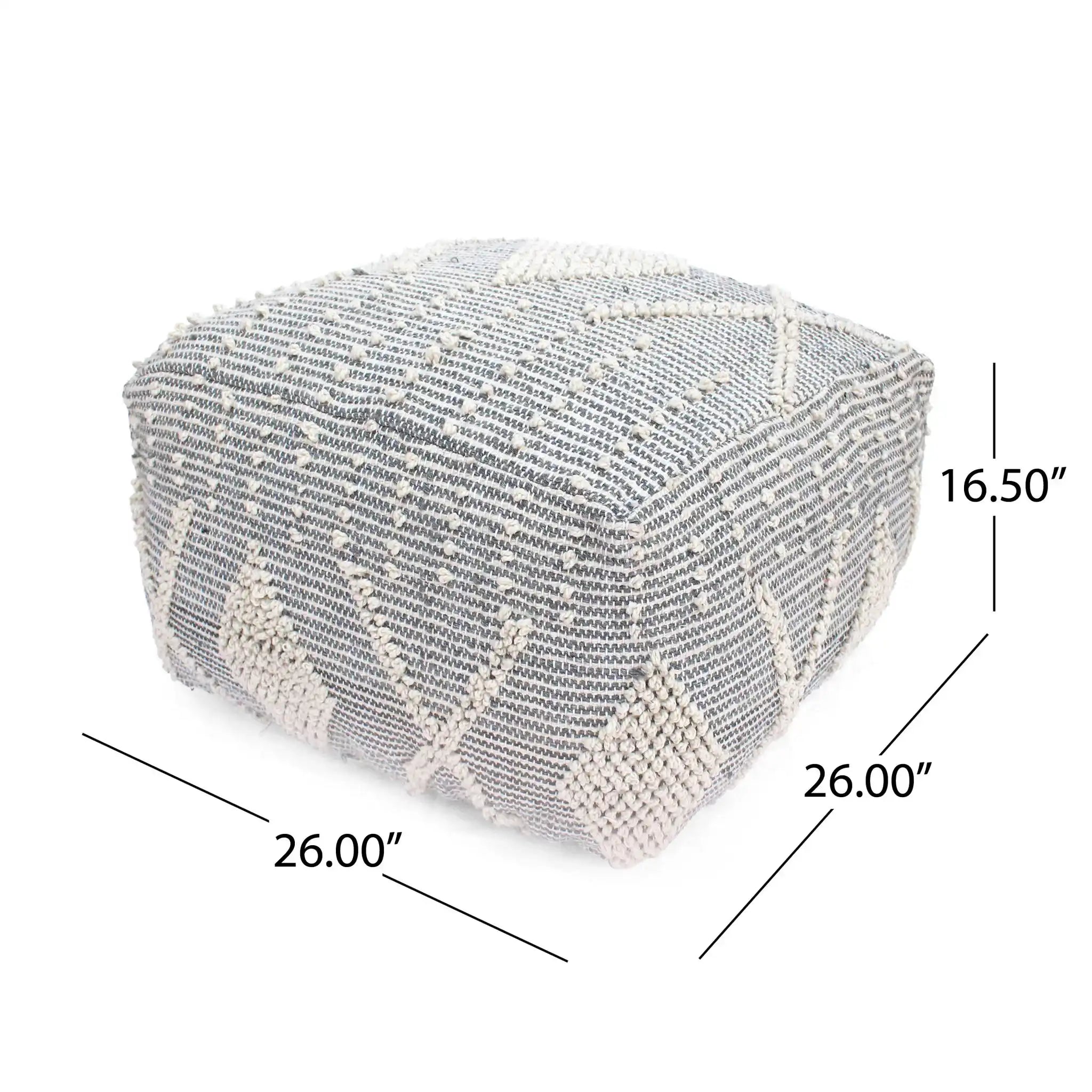 Diamond - Handcrafted Faux Yarn Pouf - Ivory / Gray