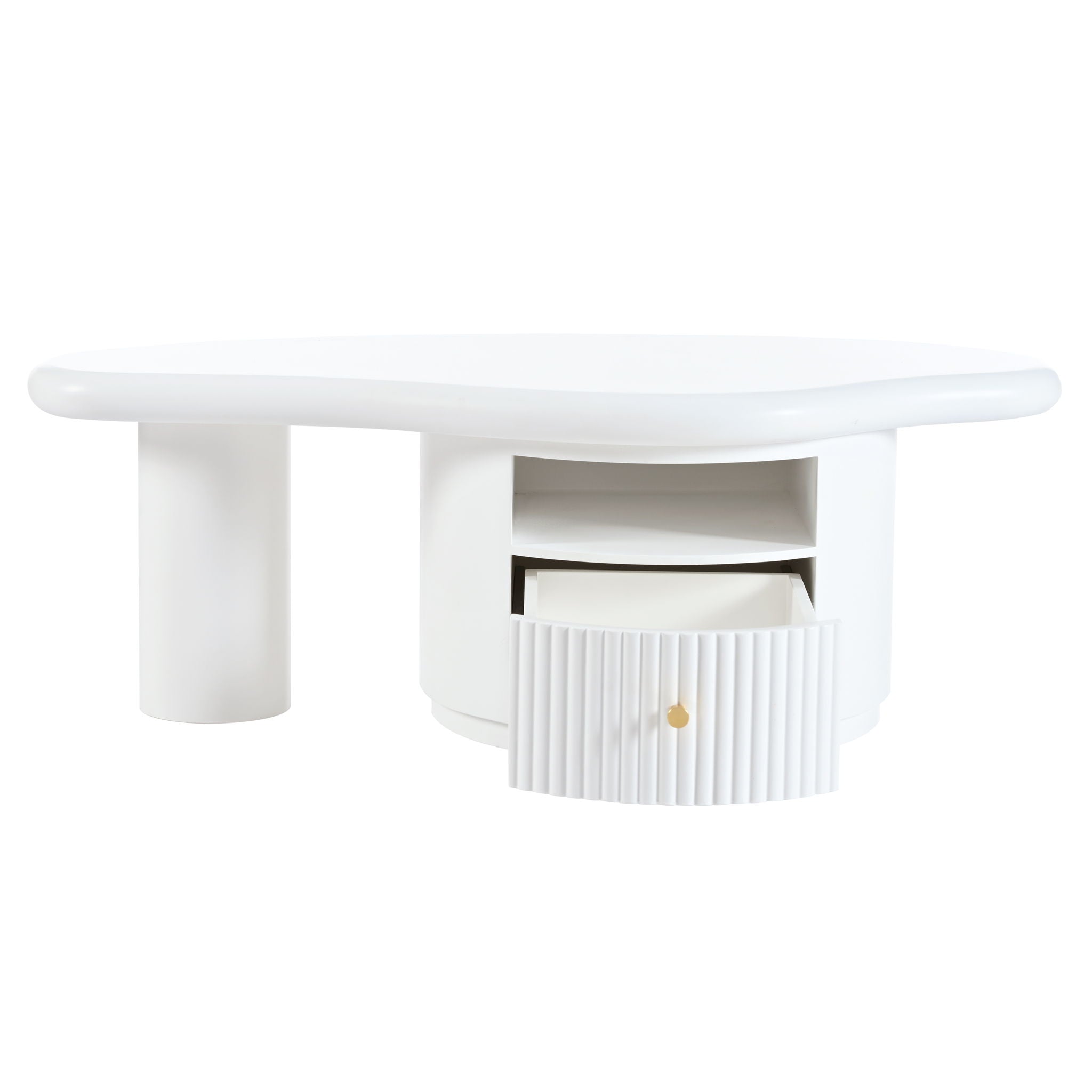 Cloud - Coffee Table, Irregular Shape Coffee Table With 1 Dreawer And Shelf For Living Room - White