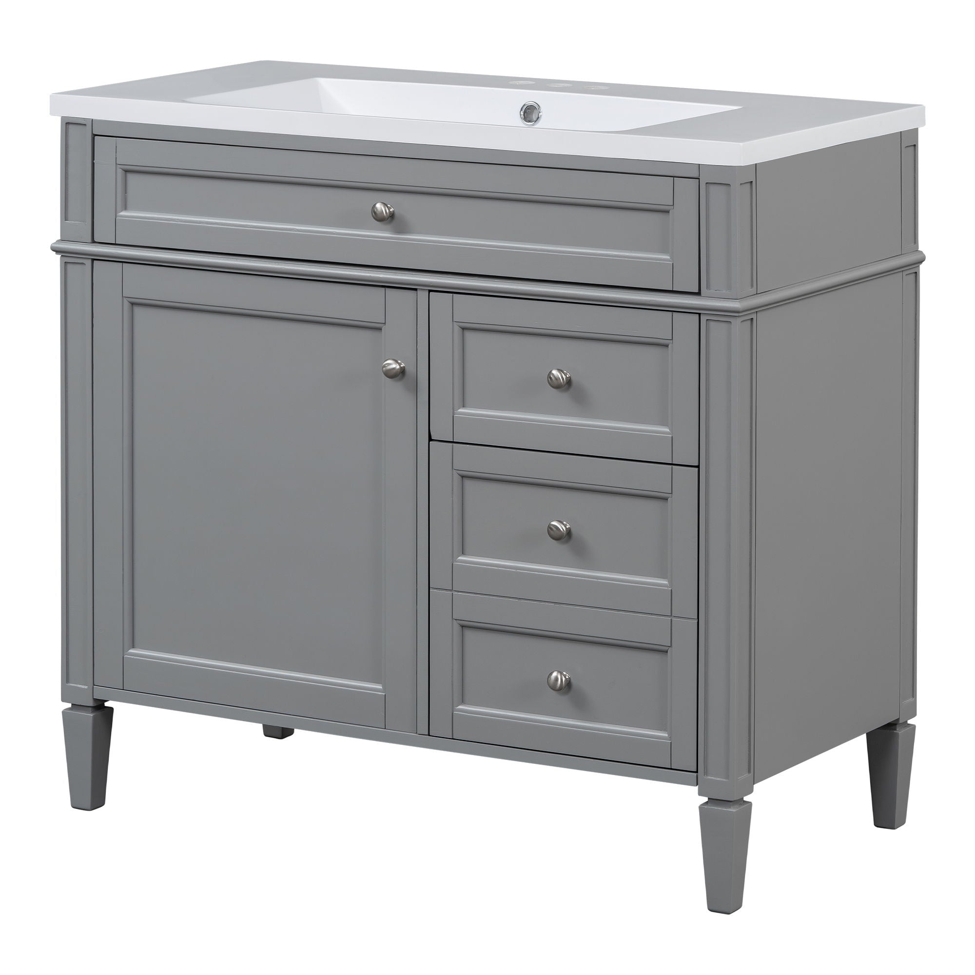 Bathroom Vanity With Top Sink, Storage Cabinet With Mirror, 2 Doors, 3 Drawers, 6 Open Shelves