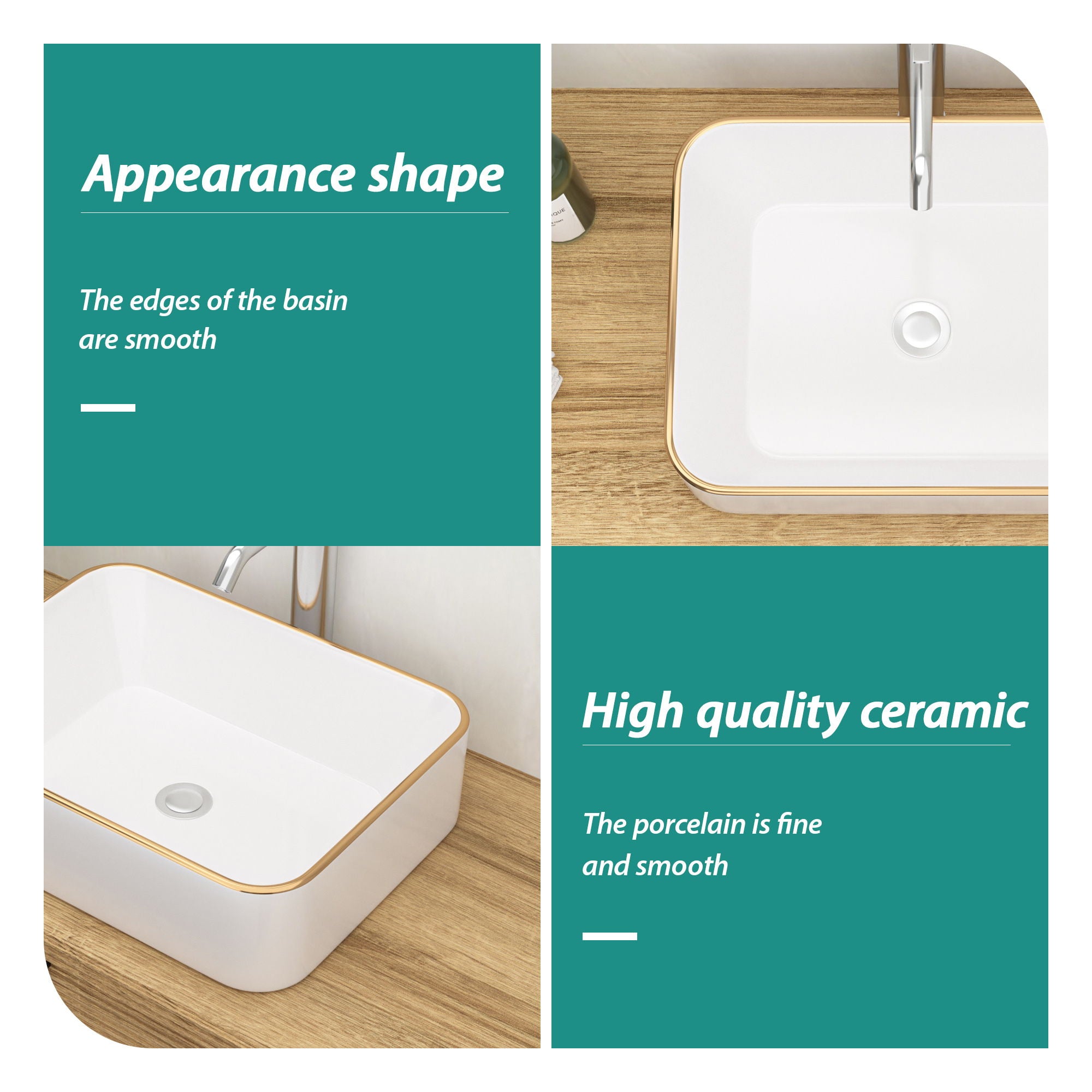 Modern European Style Ceramic Rectangular Vessel Bathroom Sink