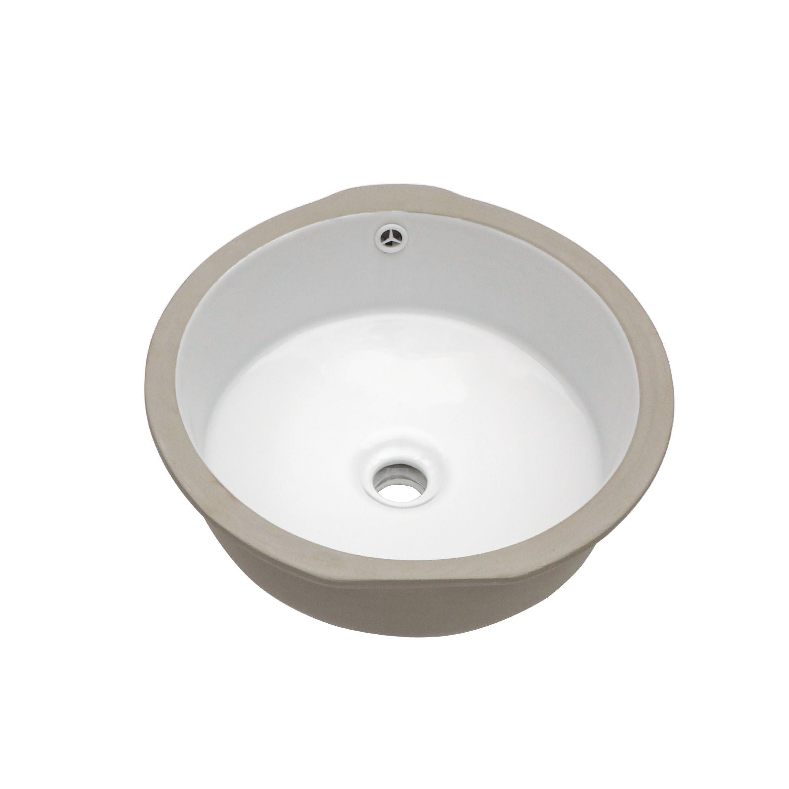 Ceramic Round Undermount Bathroom Sink With Overflow, European Style - White