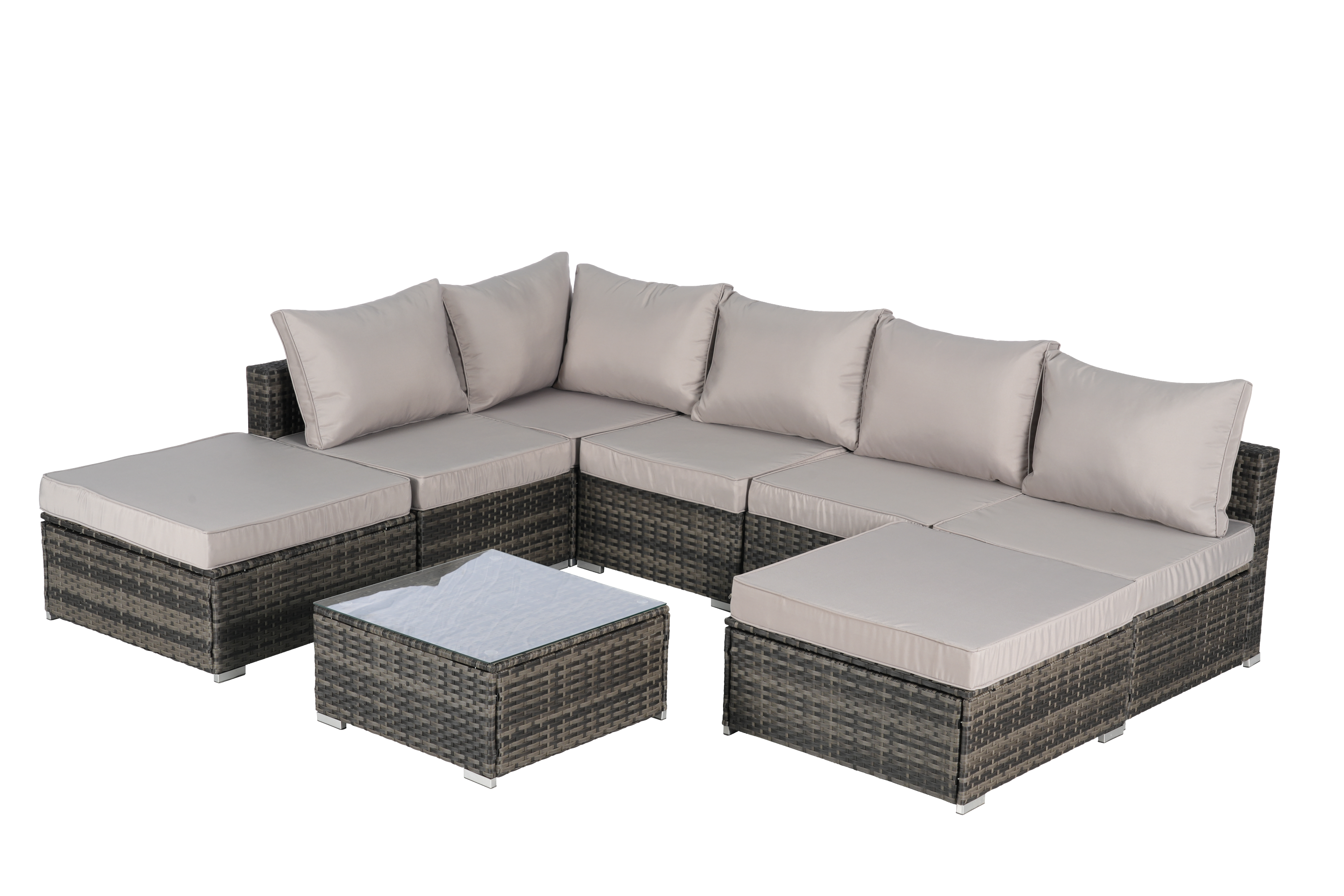 8 Pieces Outdoor Patio Sectional Sofa Couch,Wicker Furniture Conversation Sets with Washable Cushions & Glass Coffee Table for Garden, Poolside, Backyard