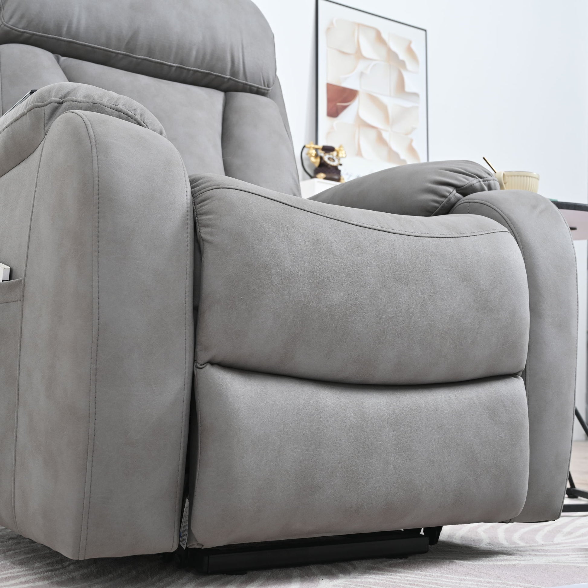 Electric Power Lift Recliner Chair, Fabric Recliner Chair, Home Theater Seating, Living Room Chair, Side Pocket, Remote Control - Light Gray - Best Buy Furniture