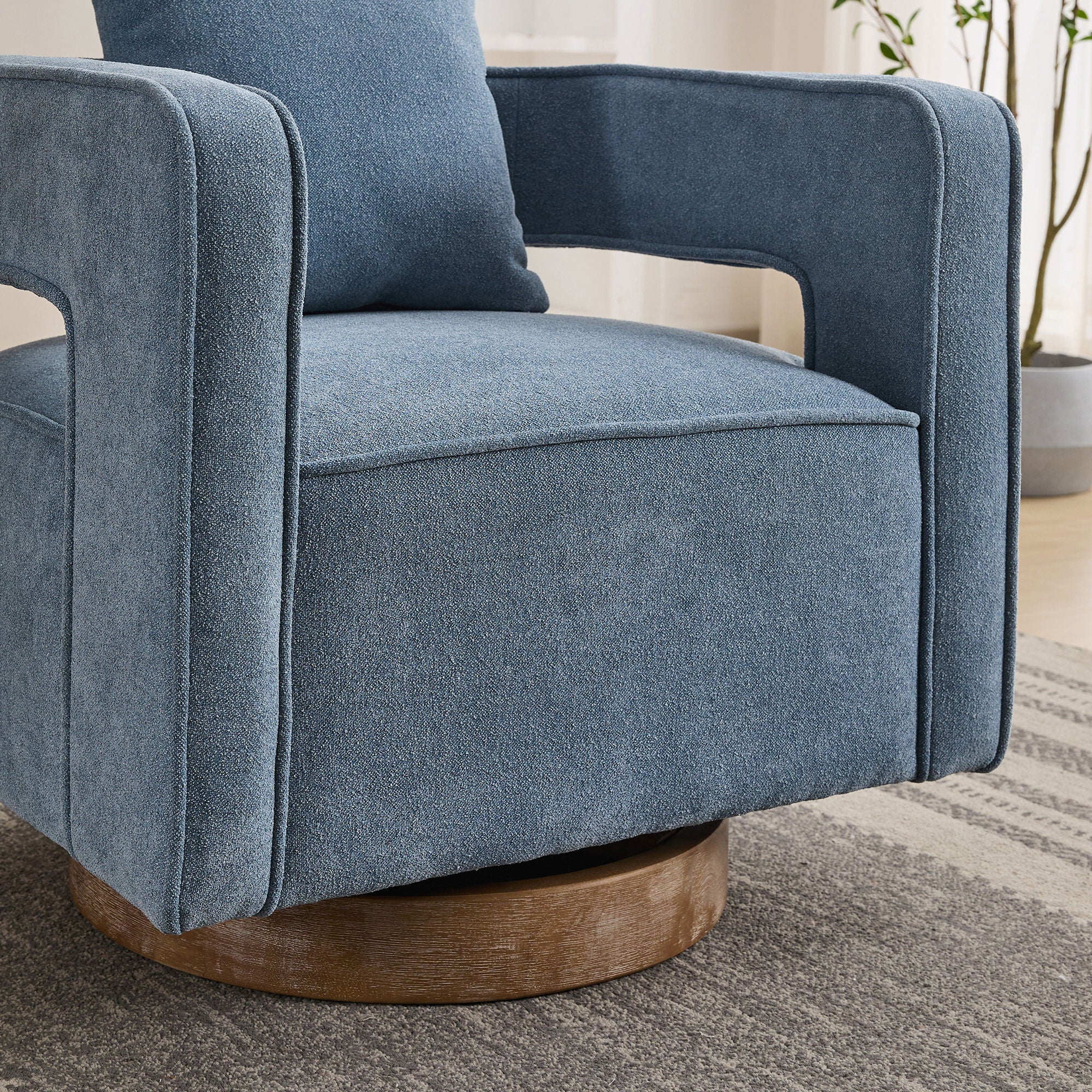 Swivel Accent Open Back Barrel Chair With Weathered Base
