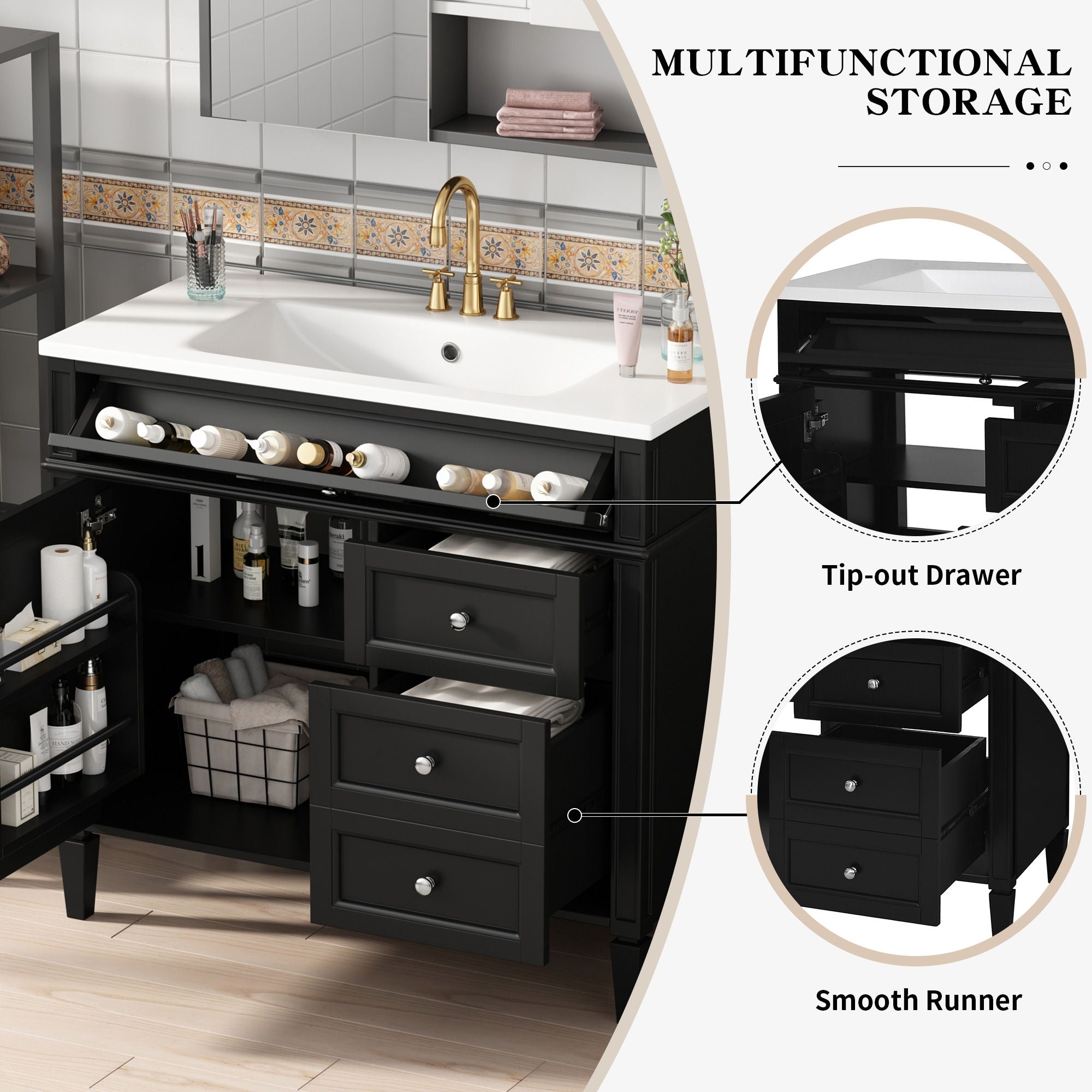 Bathroom Vanity & Top Sink, Modern Bathroom Storage Cabinet With 2 Drawers And A Tip-Out Drawer