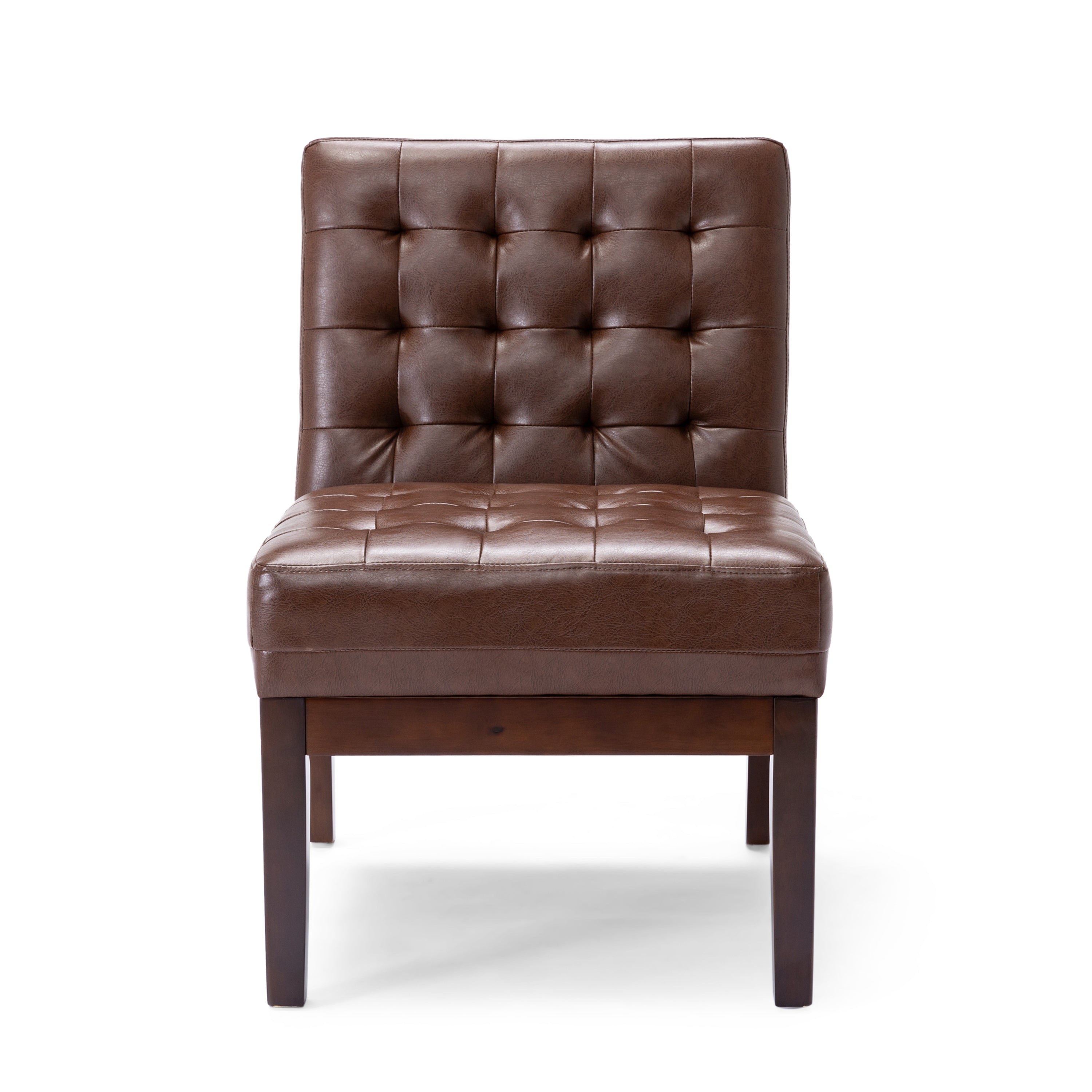 Contemporary Dark Brown Accent Chair with Tufted Waffle Stitch and PU Upholstery