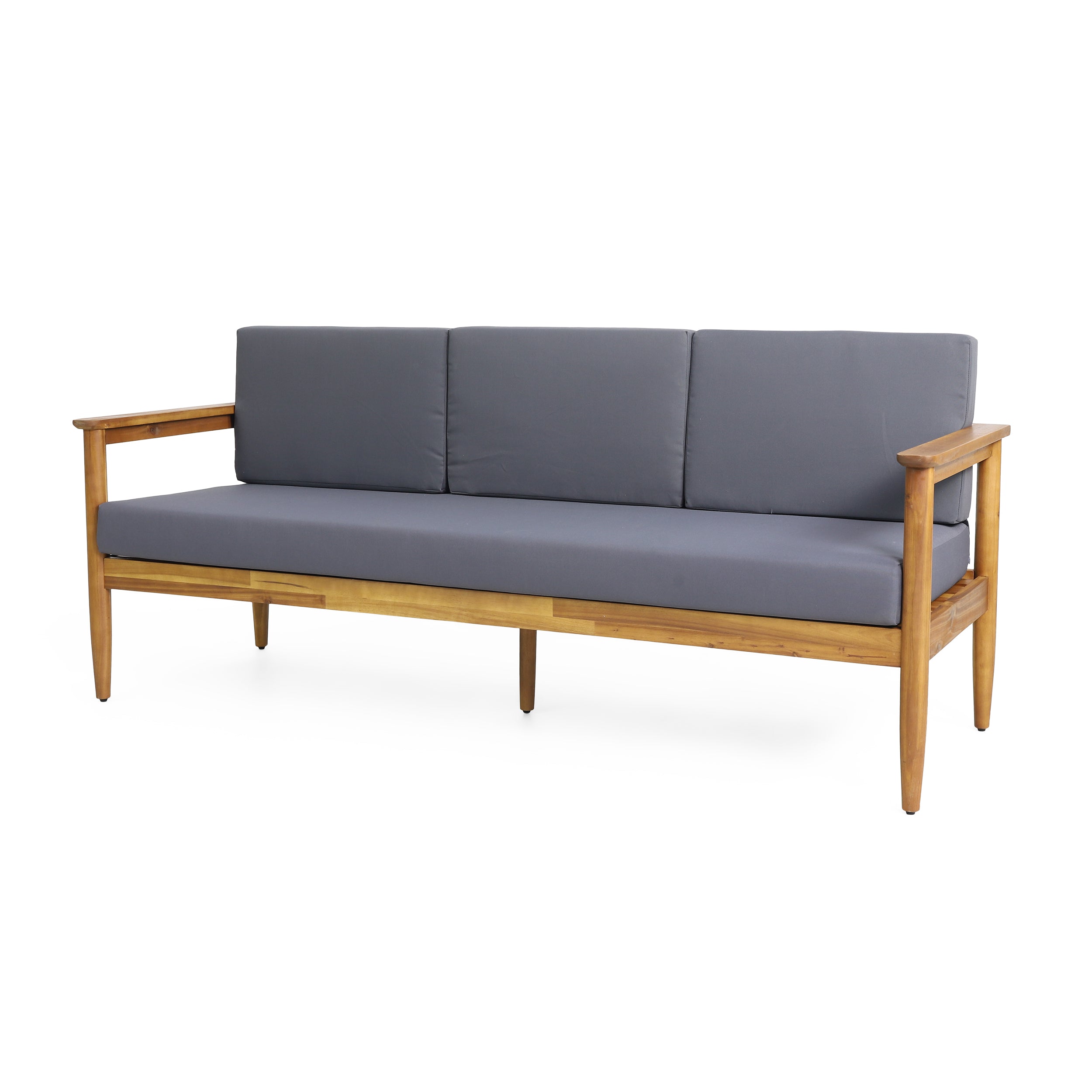 Outdoor 3 Seater Sofa with Dark Grey Cushion and Teak Acacia Wood