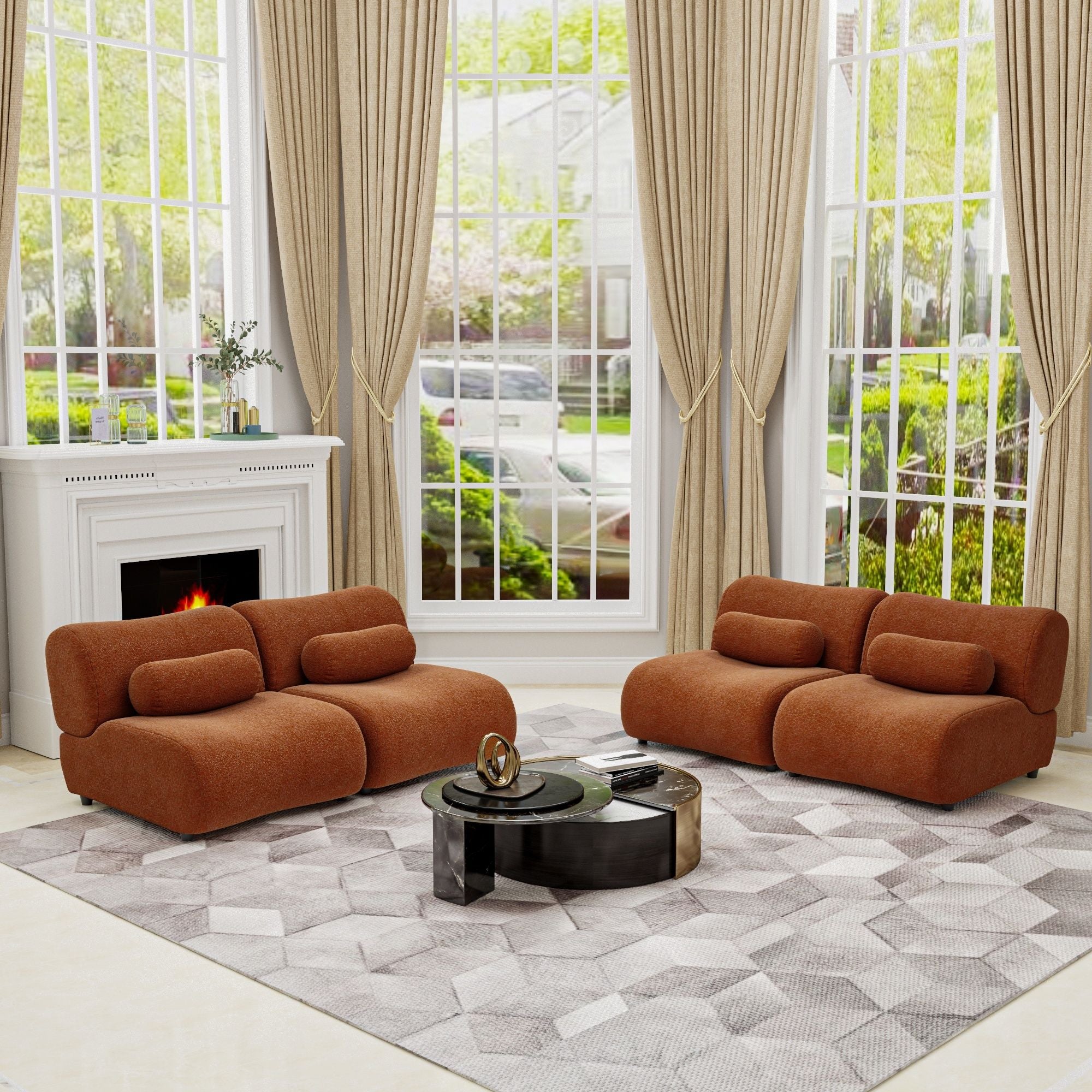 Modern L-Shaped Modular Sofa Set High Comfort Chenille Fabric