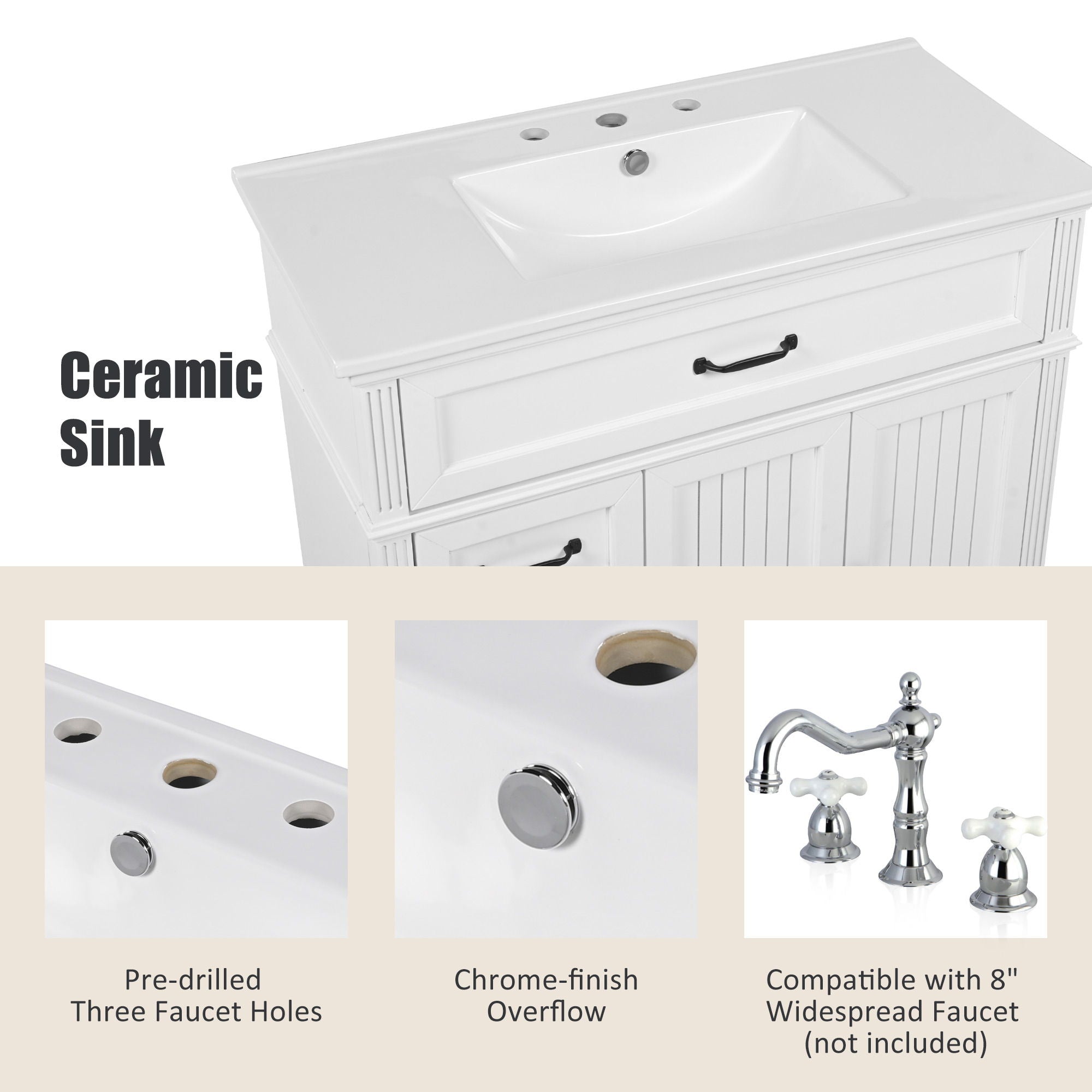 Bathroom Vanity With Sink, Freestanding Cabinet & Drawers