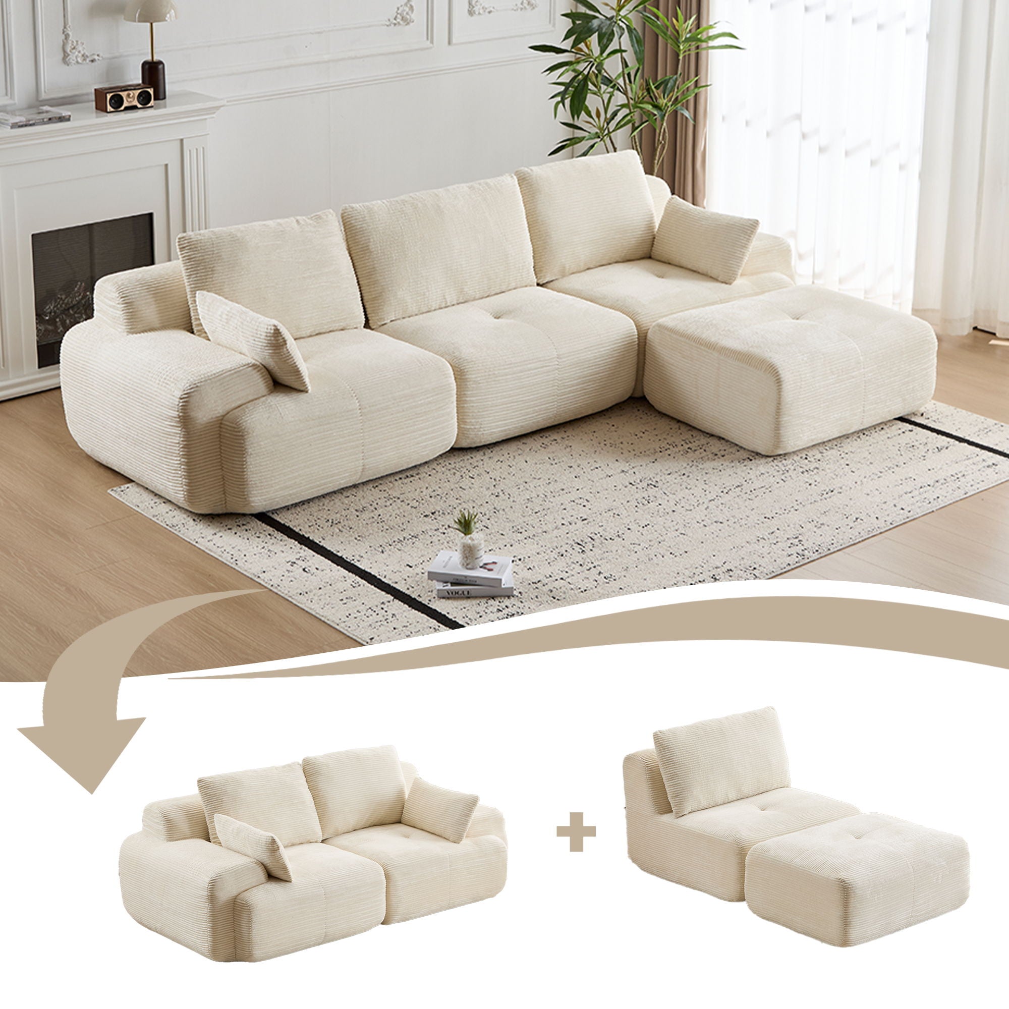 Compressed Sofa, Large Sectional Couches For Living Room - Beige