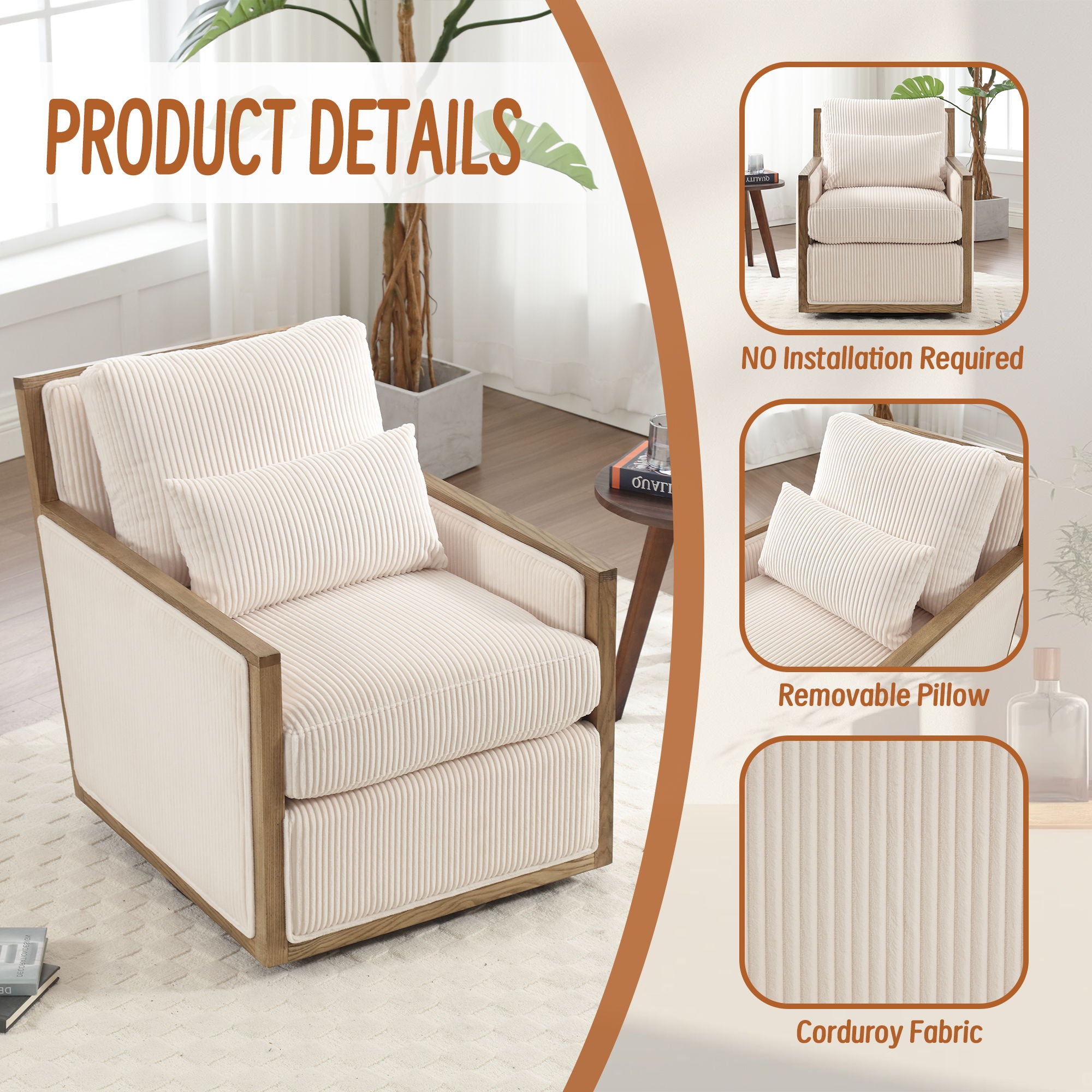 Comfy Accent Barrel Chair, 360 Degree Swivel
