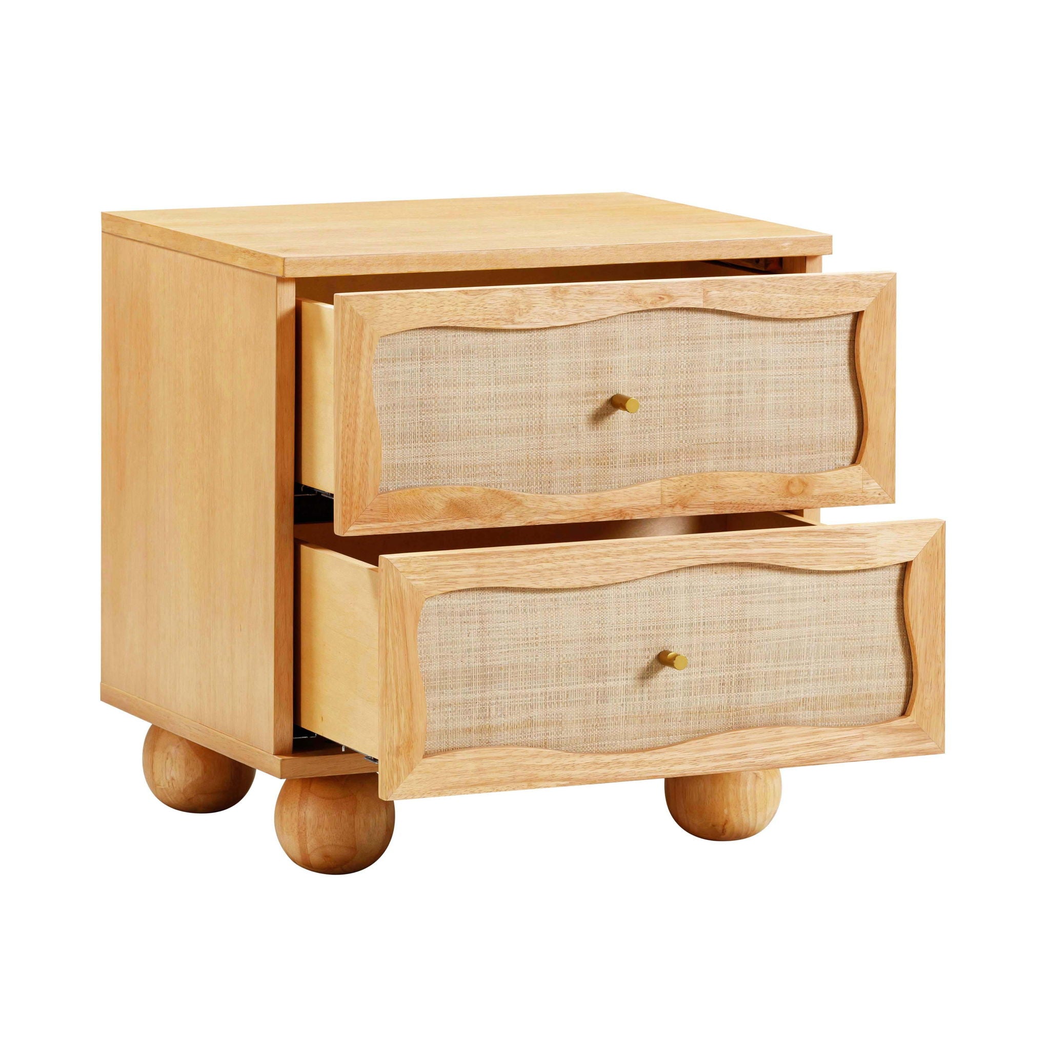 Grappa - Wood & Rattan Wavy Nightstand - Natural