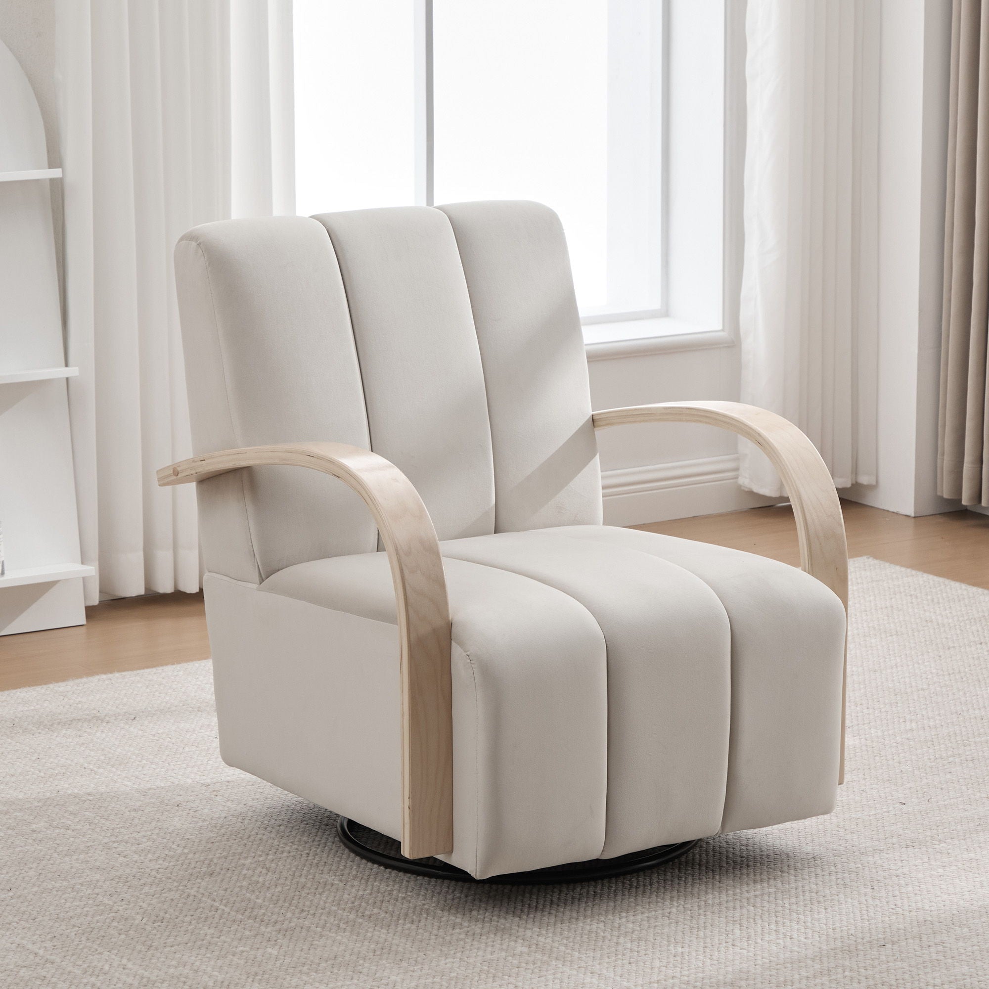 360° Swivel Accent Chair With Armrests, Comfy Lounge Chair - Beige
