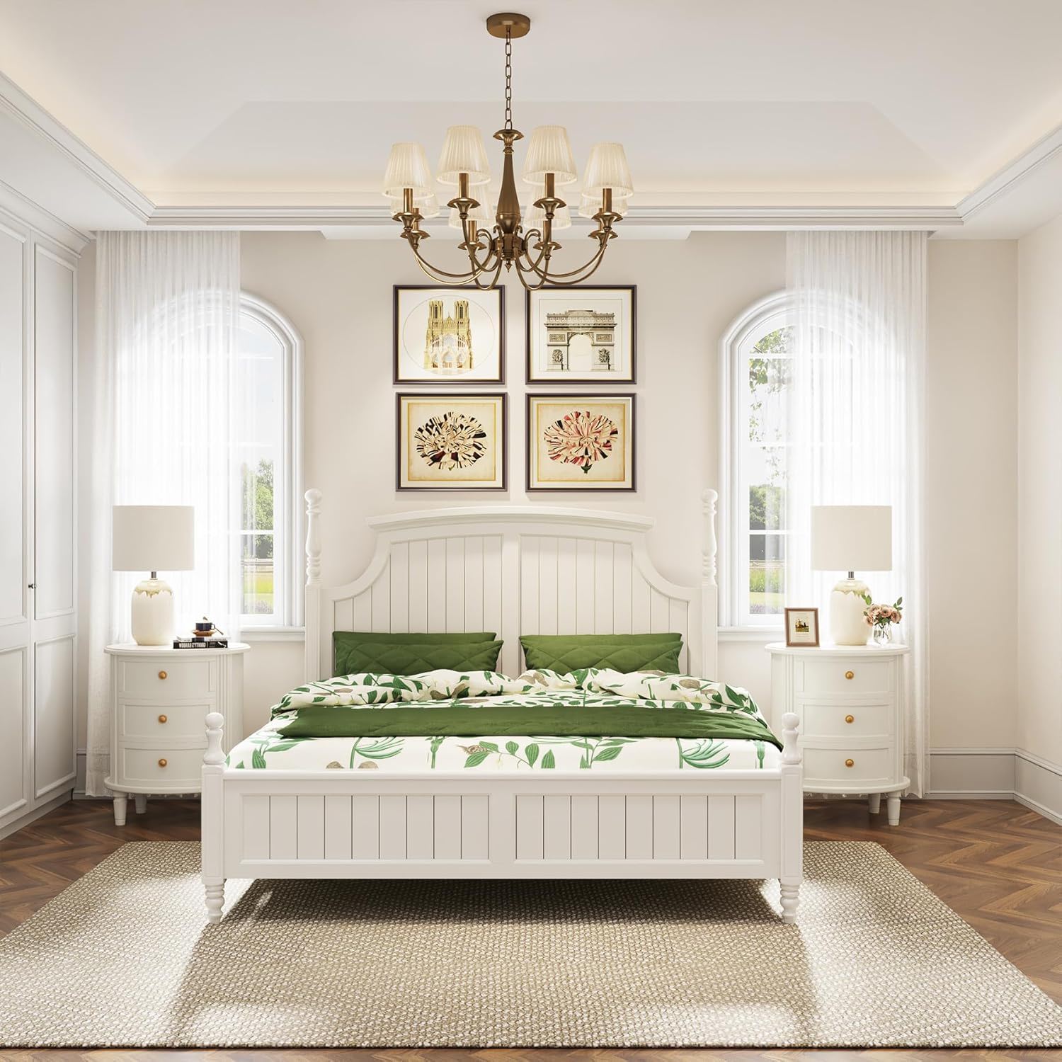 Oval Nightstand With 3 Drawers, Bedside Table - White