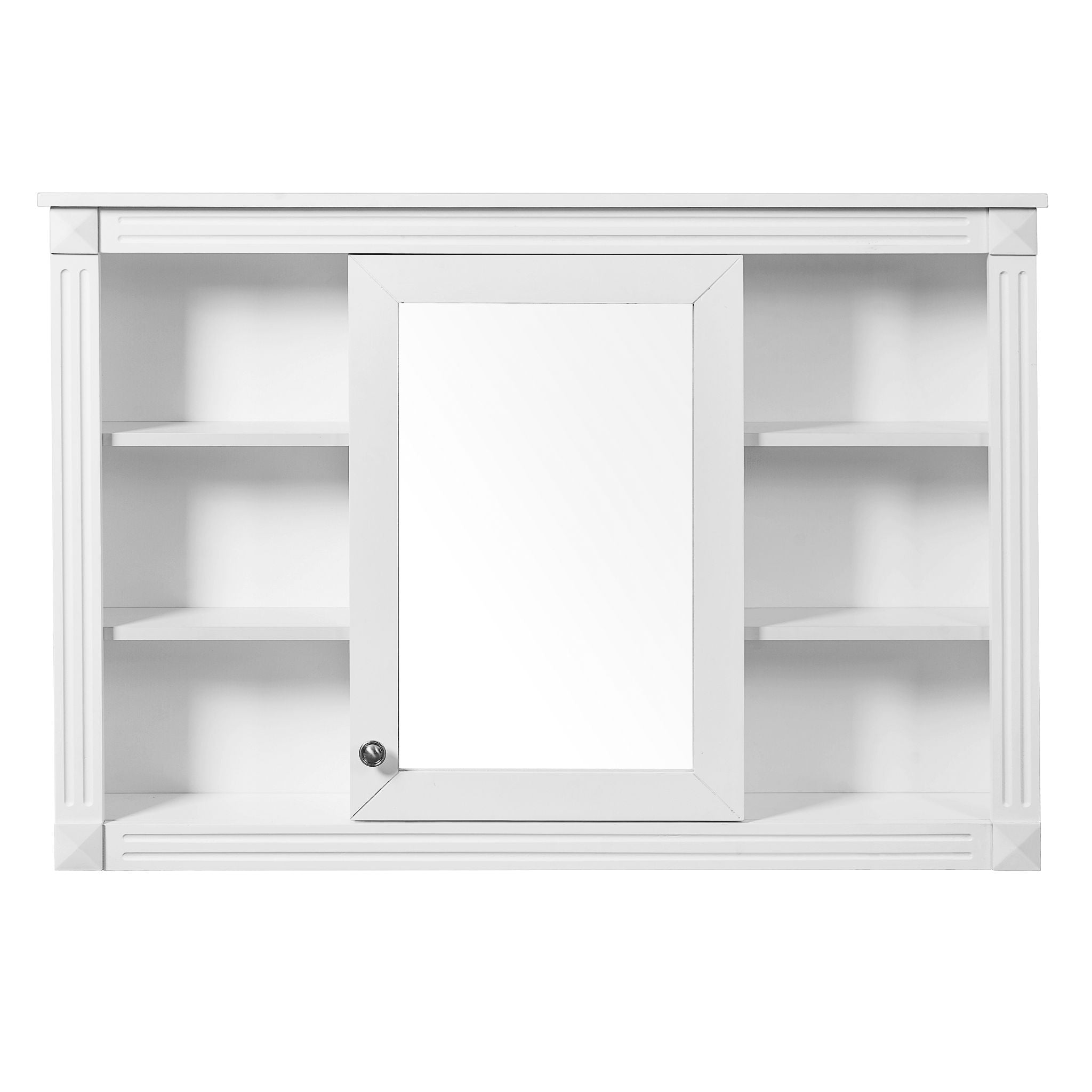 Wall Mounted Bathroom Storage Cabinet With Mirror, Medicine Cabinet With 6 Open Shelves And Adjustable Interior - White
