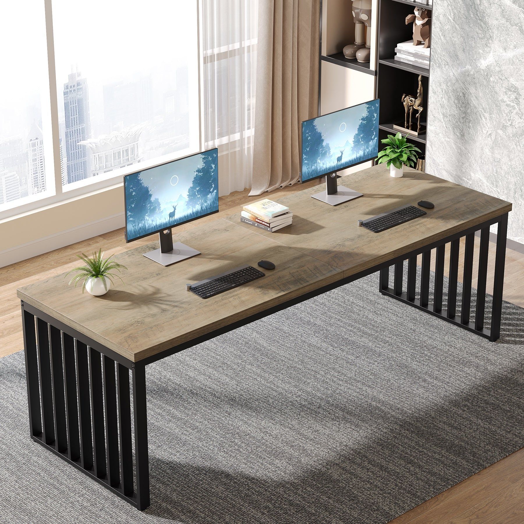 Double Computer Desk For 2 Person, Extra Long Workstation