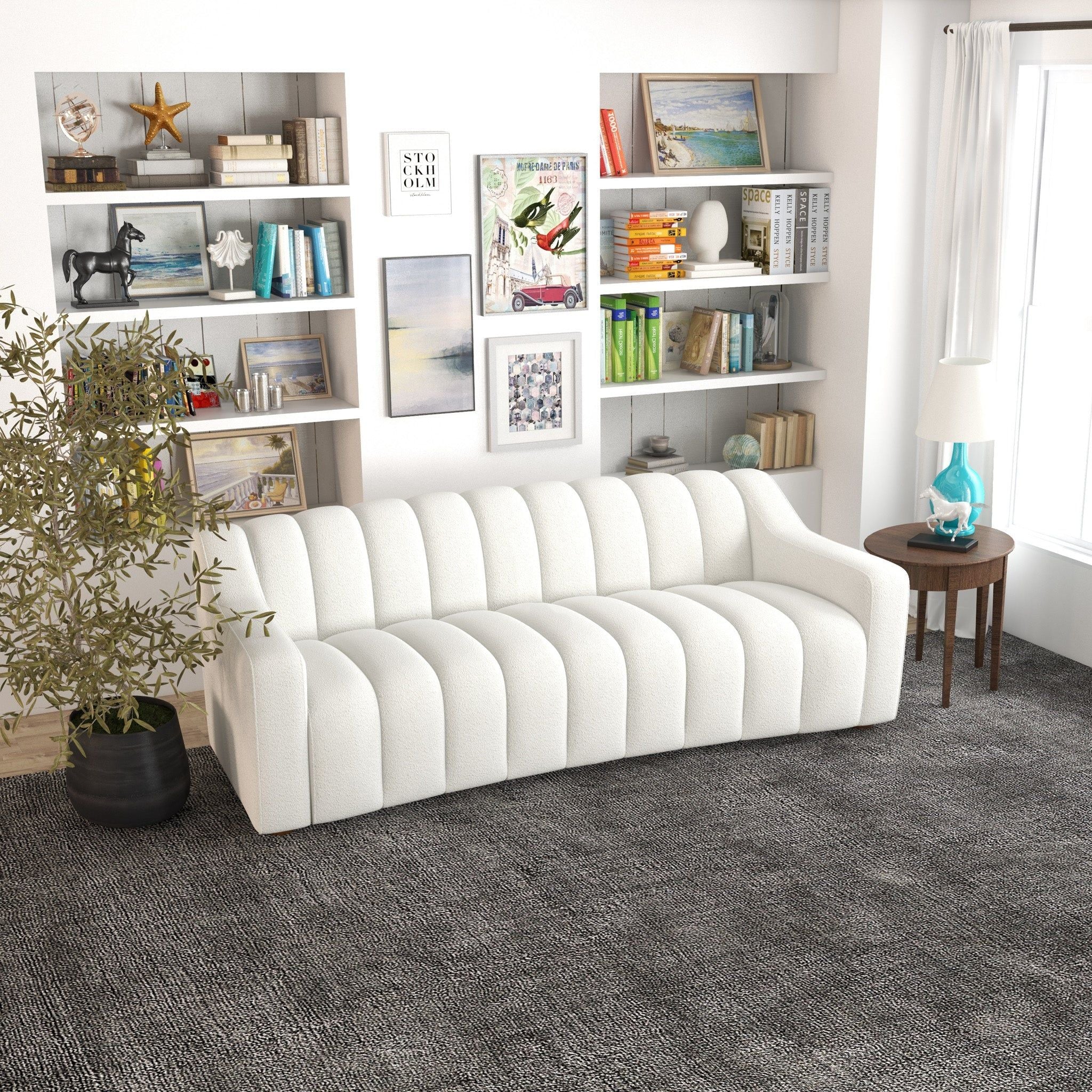 Marcus - Luxury Tight Back Boucle Couch - Cream / Creamy White / Ivory