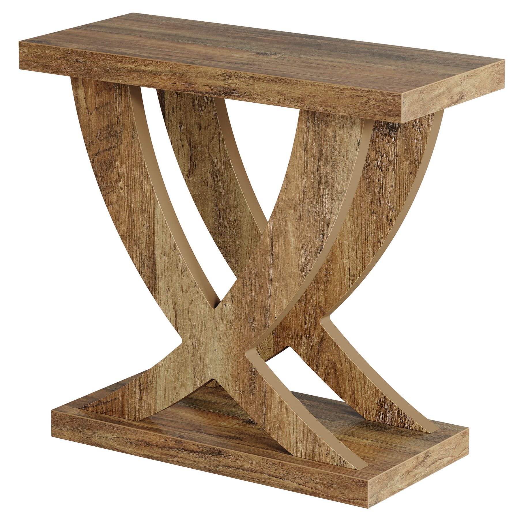 End Table With Cross Fishtail Support For Living Room - Brown