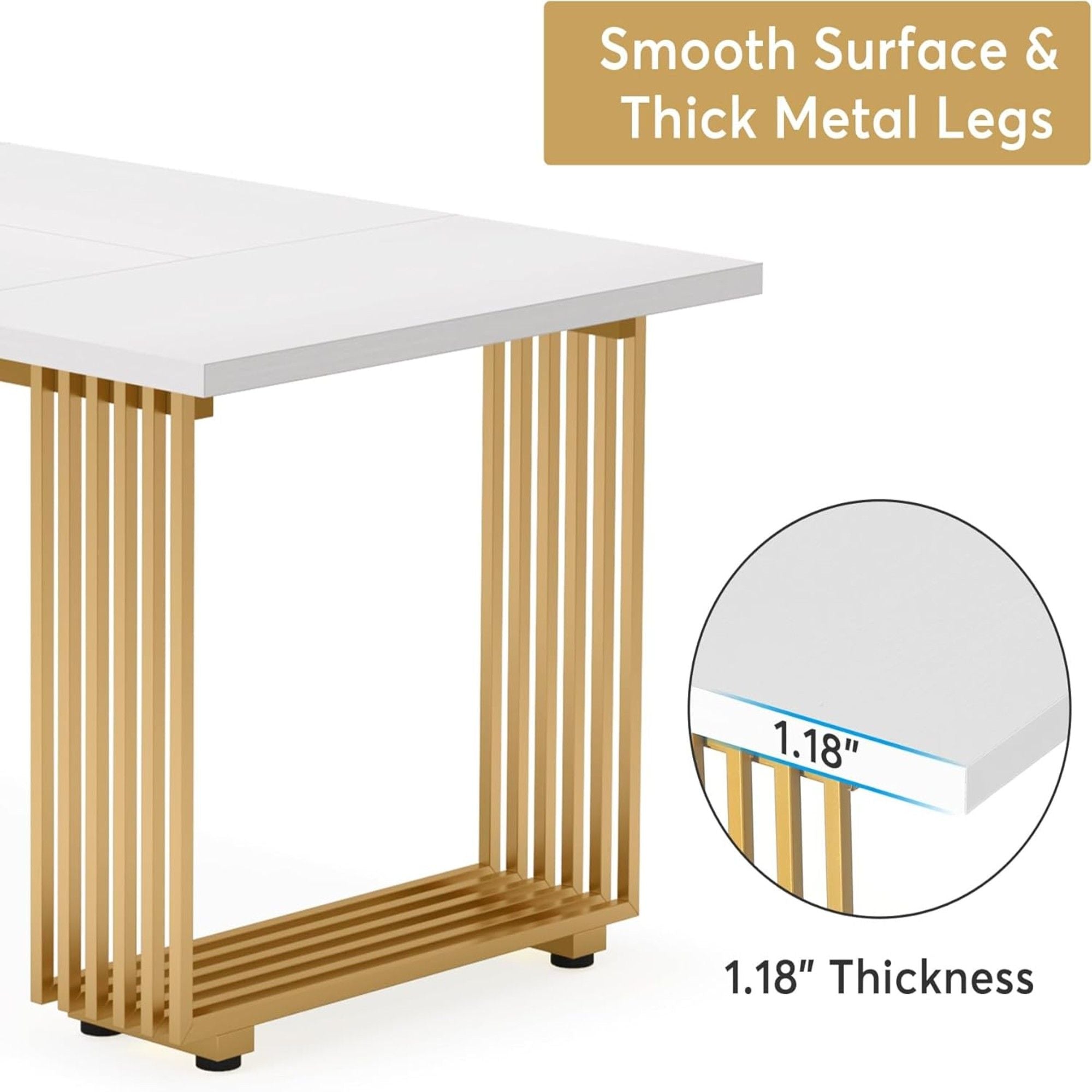 Office Executive Desk For Home Office - White / Gold