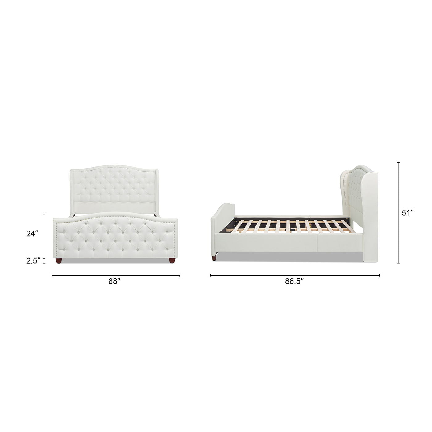 Fontana - Handcrafted Wingback Upholstered Platform Bed Frame