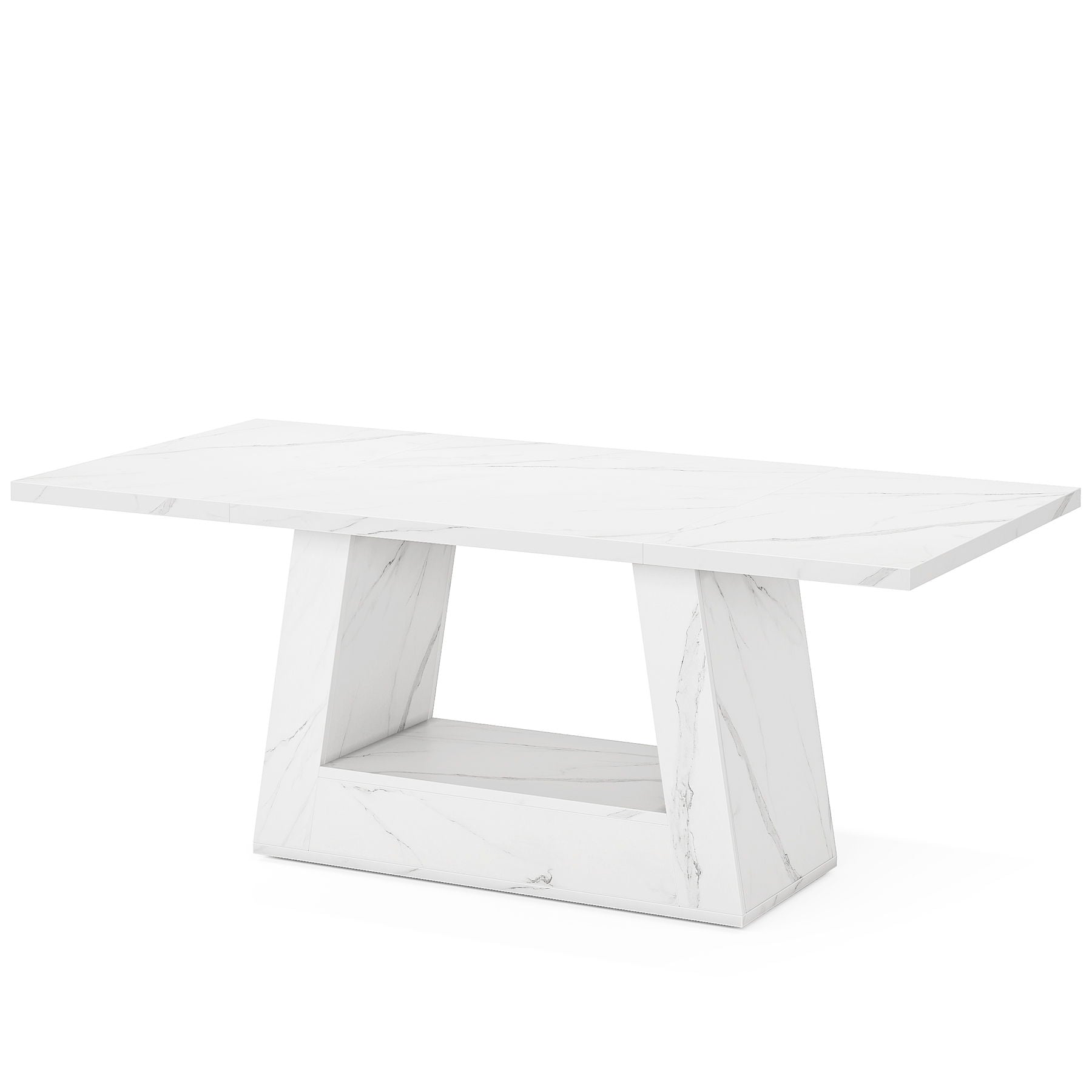 Dining Table For 4 To 6 People, With Trapezoid Base For Dining Room - White