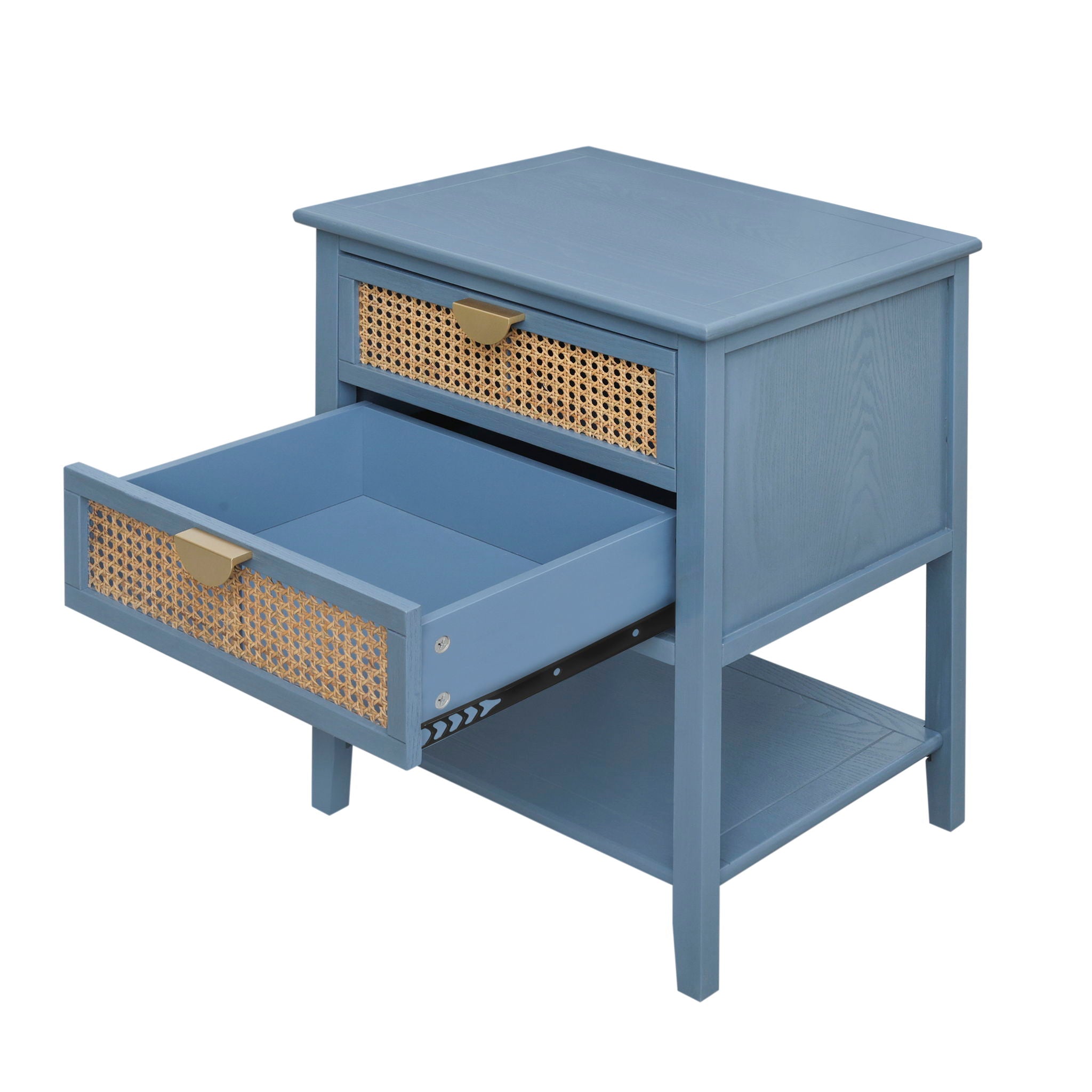 2 Drawer Side Table, Natural Rattan
