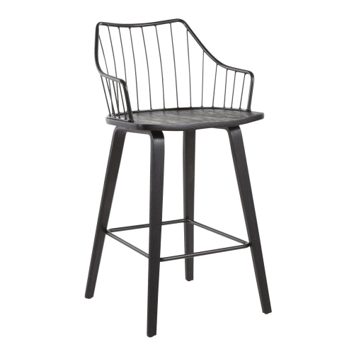 Winston Counter Stool in Black Wood and Black Metal
