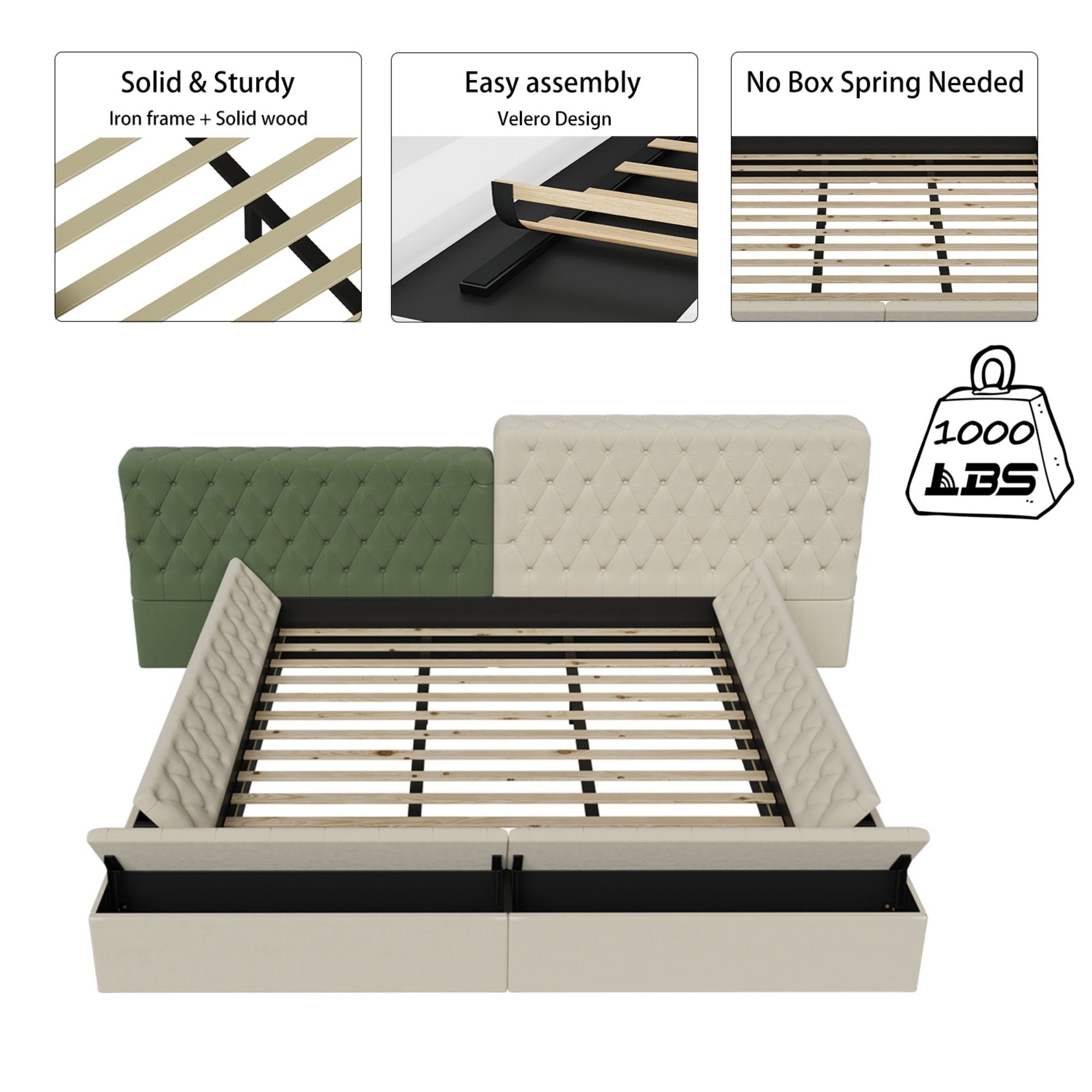 Modern Upholstered Platform Bed With Storage Space, Sturdy And Stable Solid Wood Frame