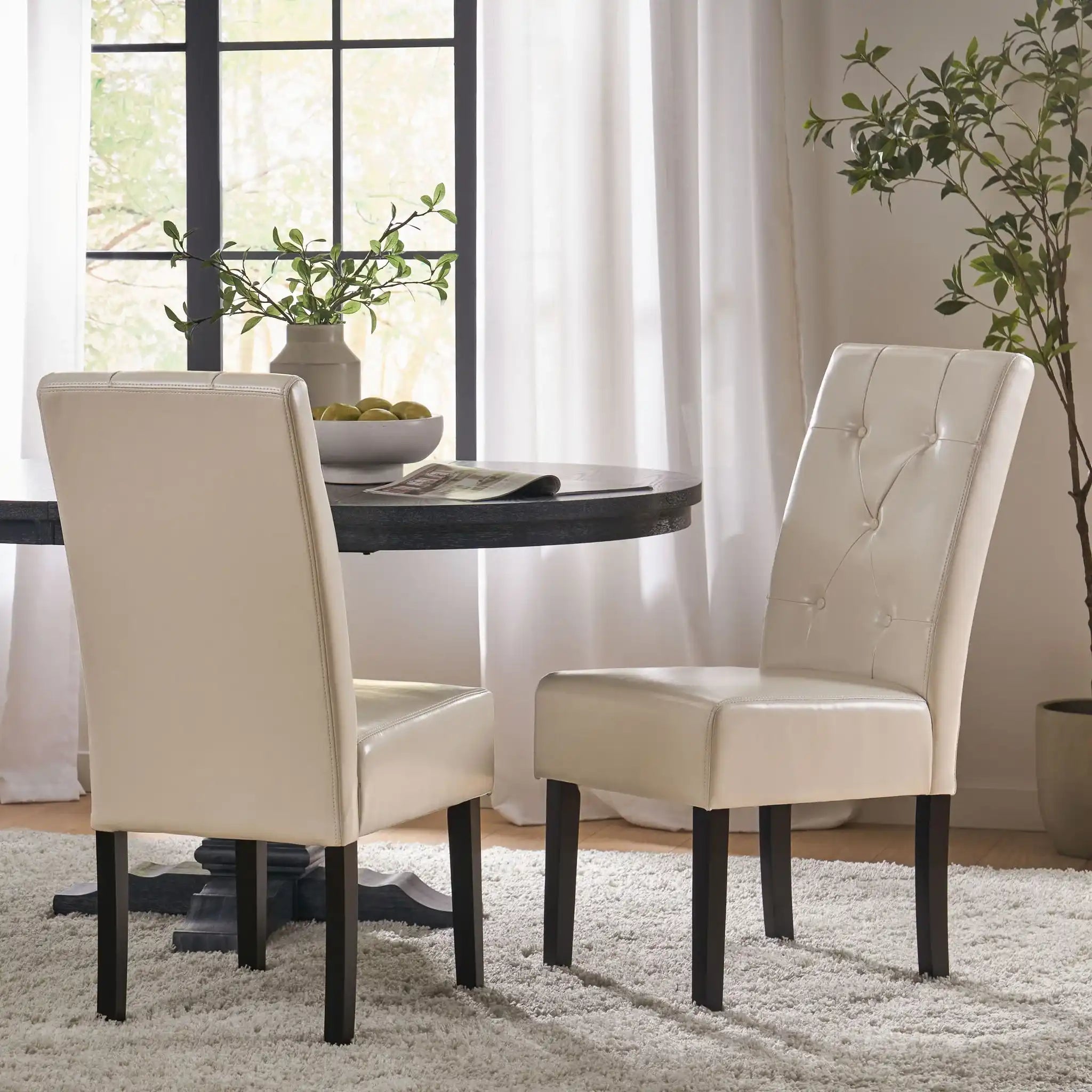 Carter - 5 Tuft Dining Chair With Button Tufted Backrest And Espresso Legs - Ivory