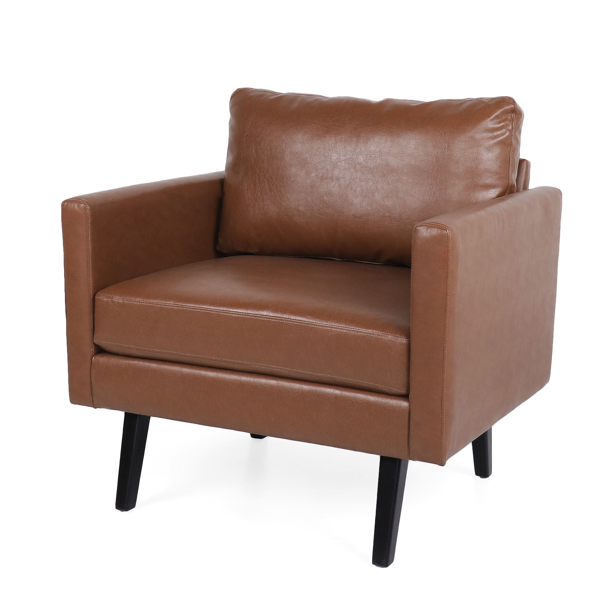 Faux Leather Club Chair With Birch Tapered Legs - Light Brown