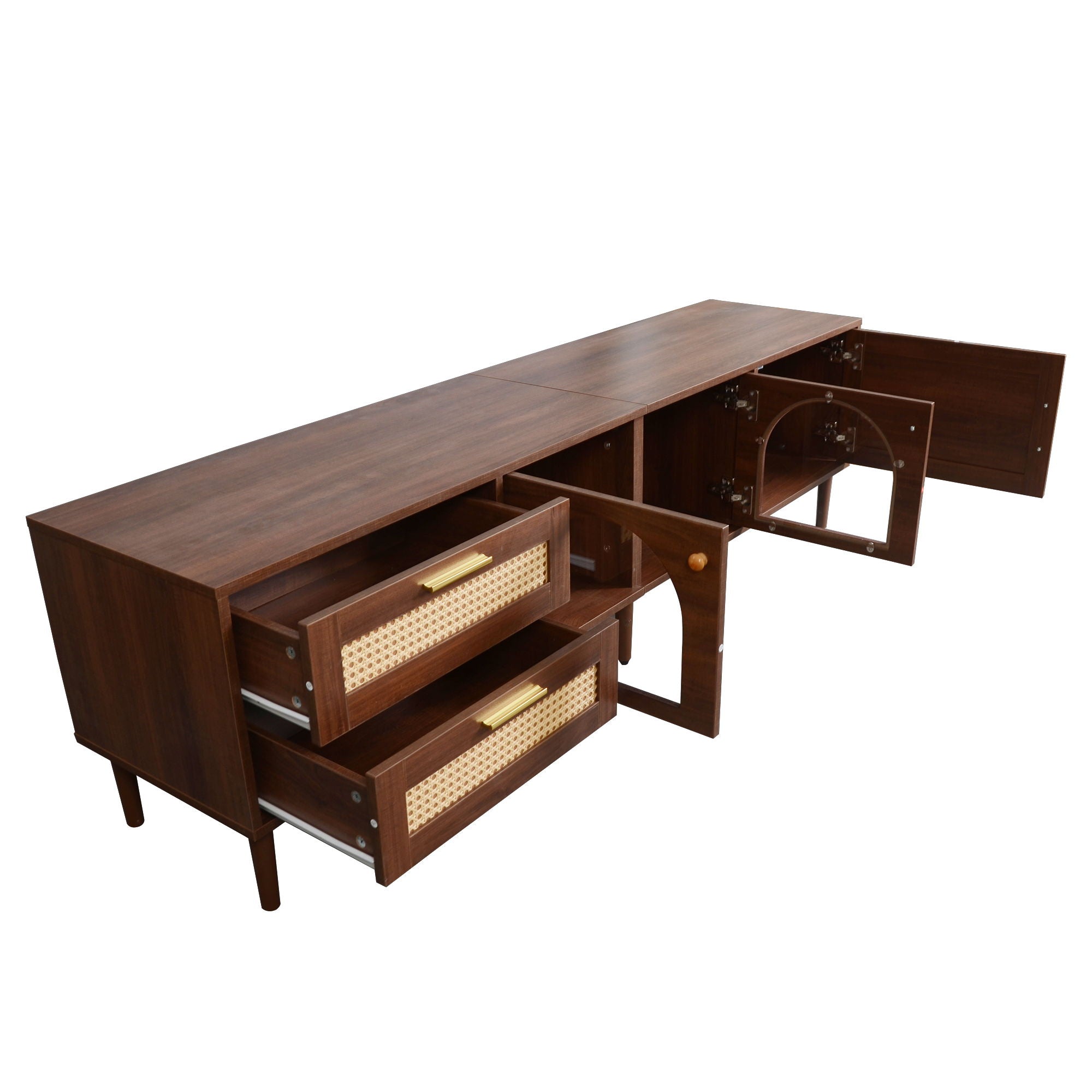 TV Stand With 3 Cabinets & 2 Drawers, LED Light Media Console For TVs Up To 80" - Dark Brown