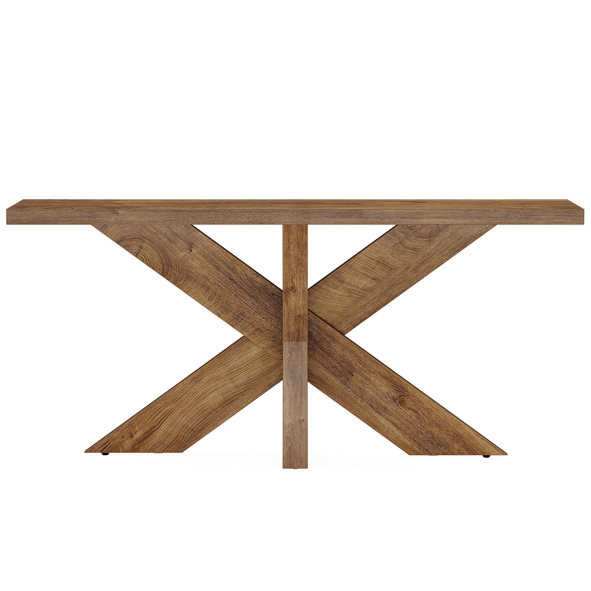 Long Console Table With Geometric Base - Oak