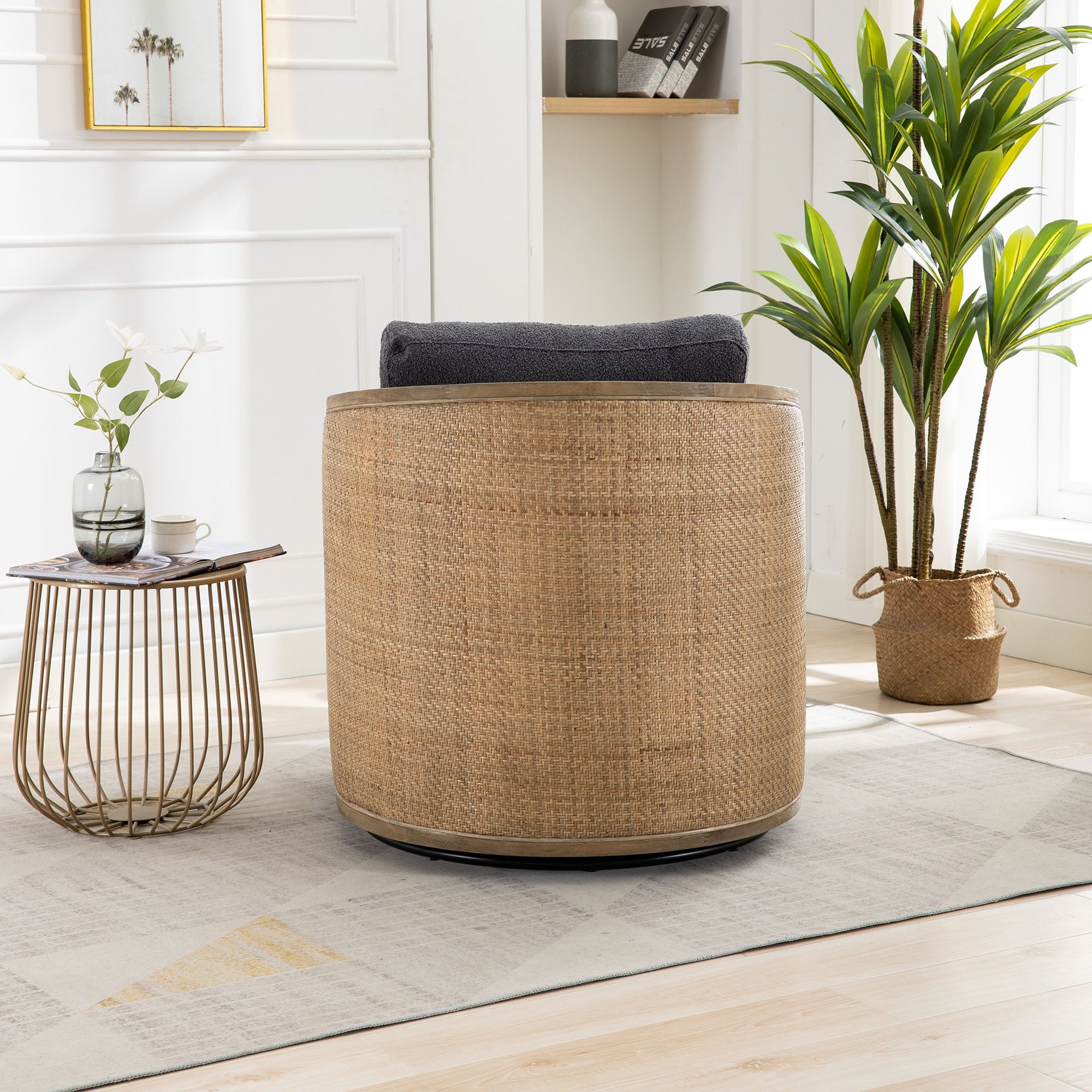 Barrel, Comfy Round Accent Sofa Chair With 360 Degree Swivel, Leisure Arm