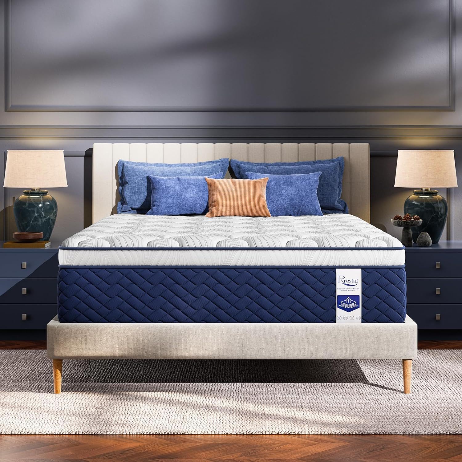 Rresta Hotel Collection - 12" Medium Firm Hybrid Mattress With 5 Zone Support For Back & Hip Relief, Fiber Free, Certipur Us Certified