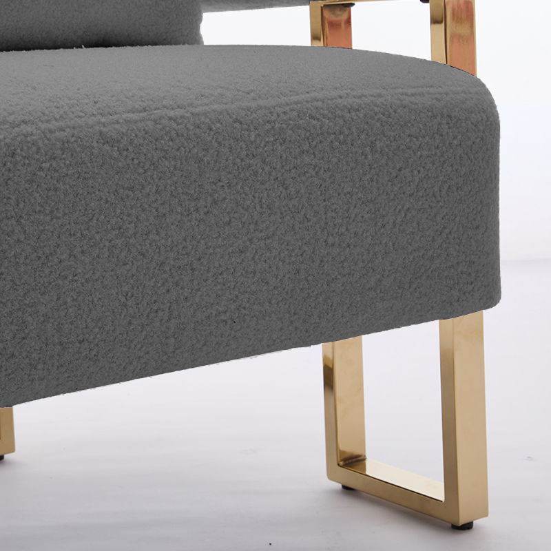 Modern Decorative Chair Teddy Fleece Upholstered And Metal Foot