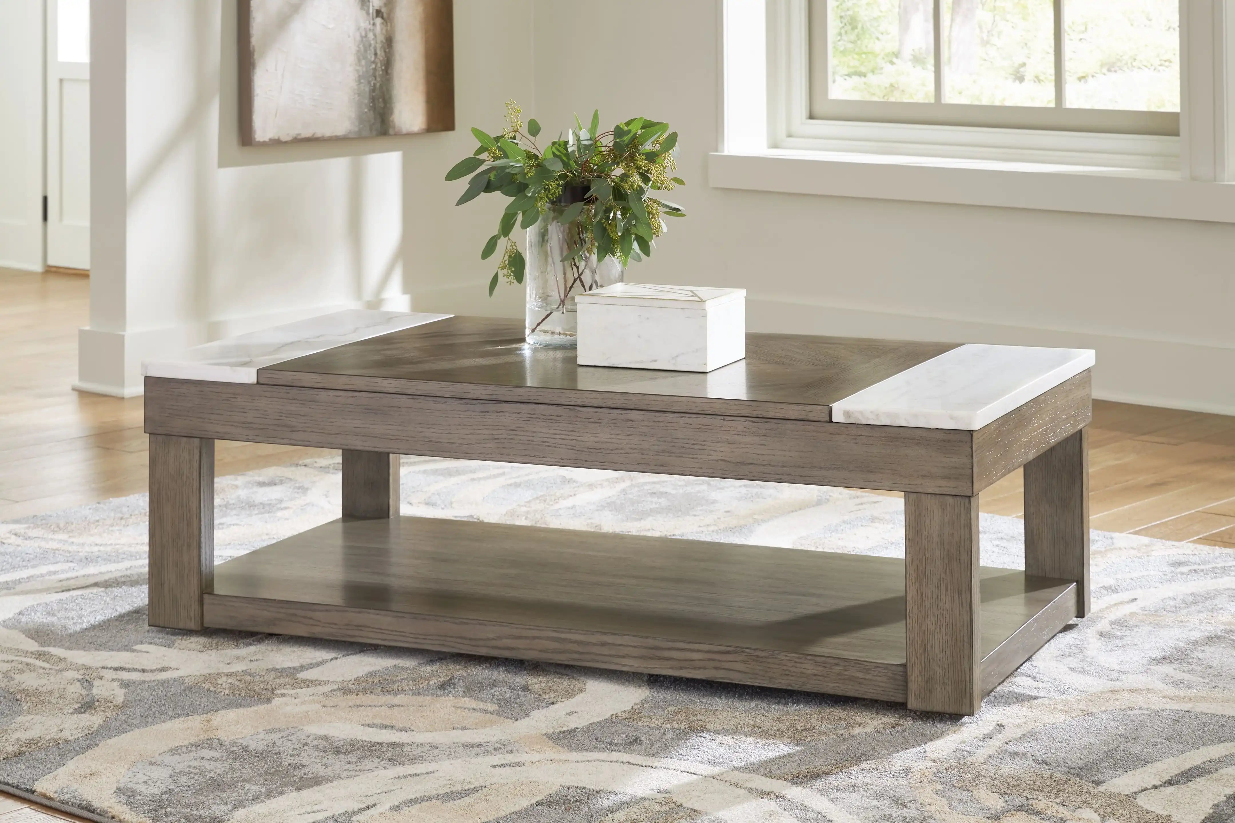 Loyaska - Lift Top Cocktail Table - Grayish Brown / White - Best Buy Furniture