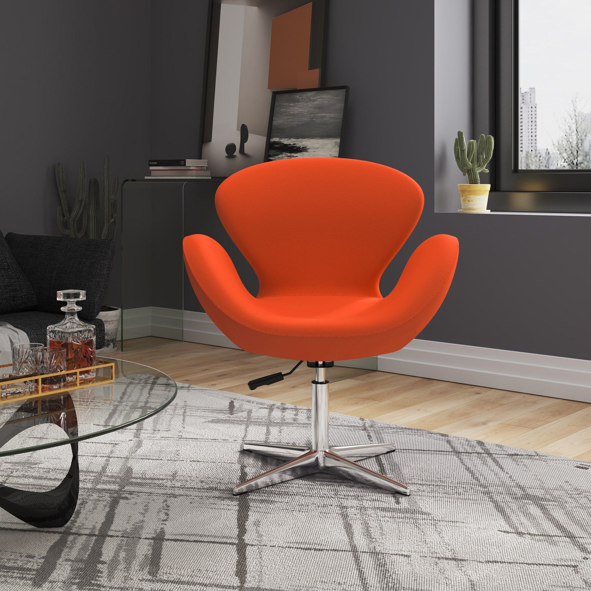 Upholstered Swivel Lounge Chair With Adjustable Height - Orange