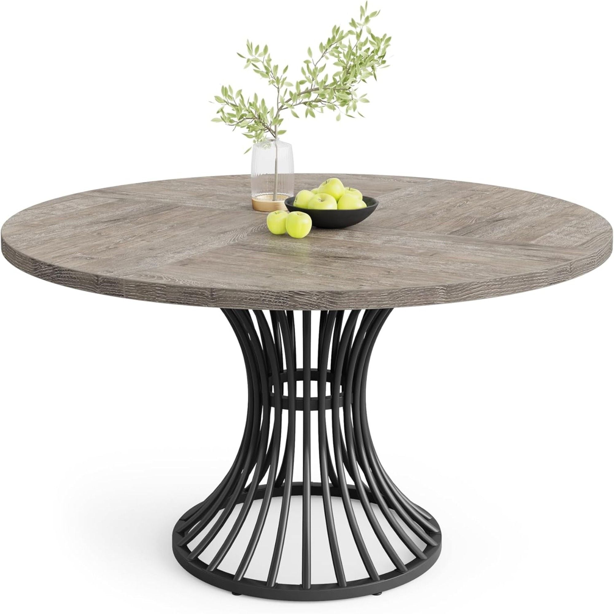 Round Dining Table For 4 - 6, (Table Only) - Gray / Black